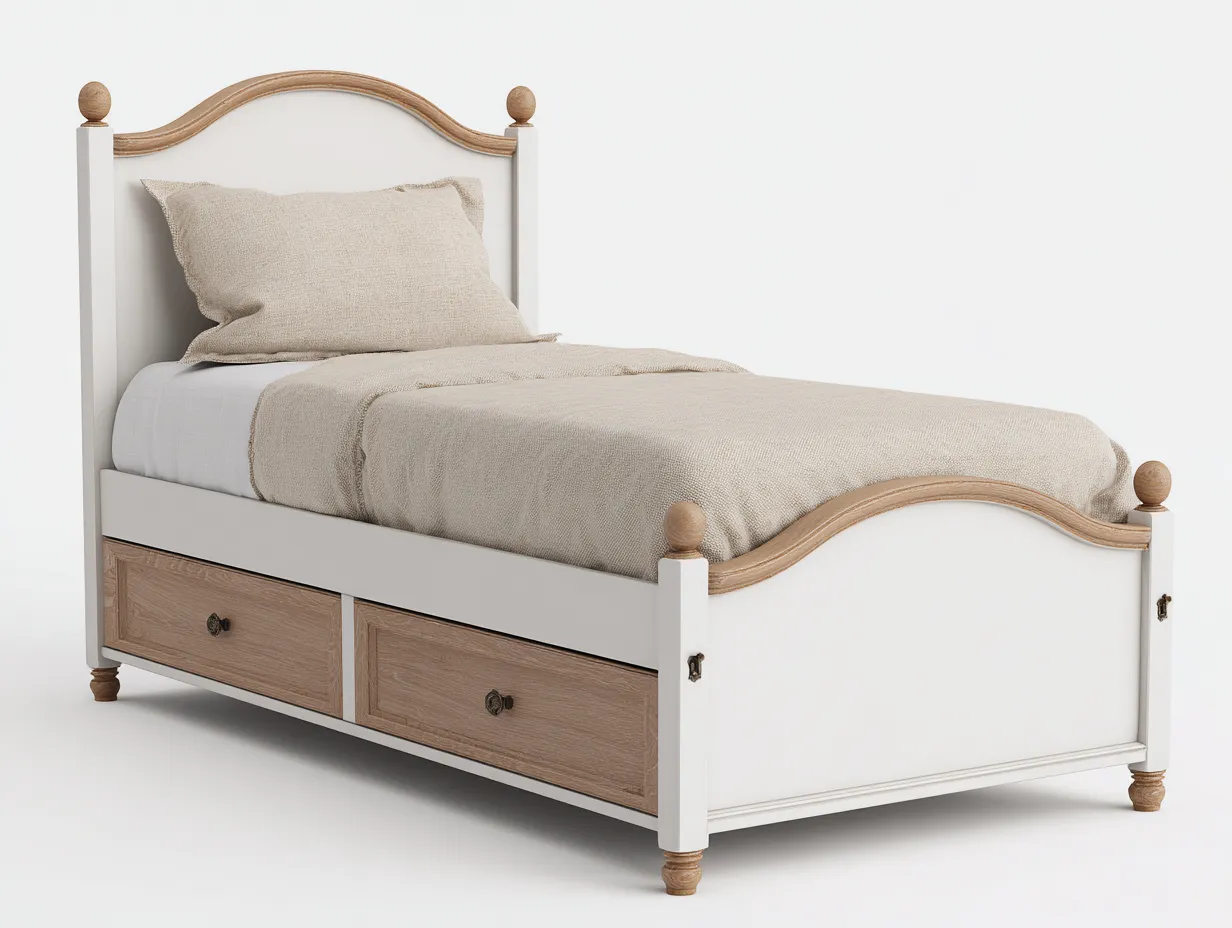 Einzelbett-Holz-213x101x118 cm-Weiß-Naturholz-Landhausstil