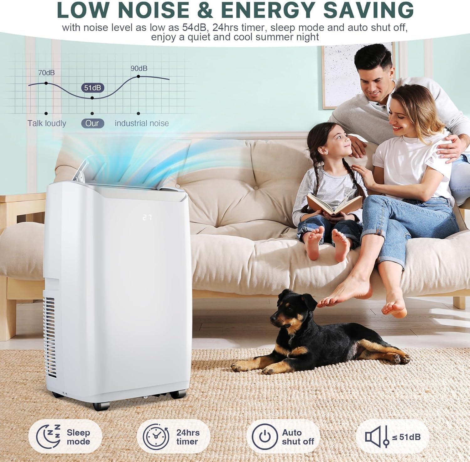 Tragbare Klimaanlagen, 12000 BTU Tragbarer AC für Räume bis zu 550 Sq.Ft, 3-in-1 AC mit schneller Kühlung, Luftentfeuchter & Drei-Geschwindigkeits-Lüfter, 24H Timer/Fernbedienung/Ultra Leise für