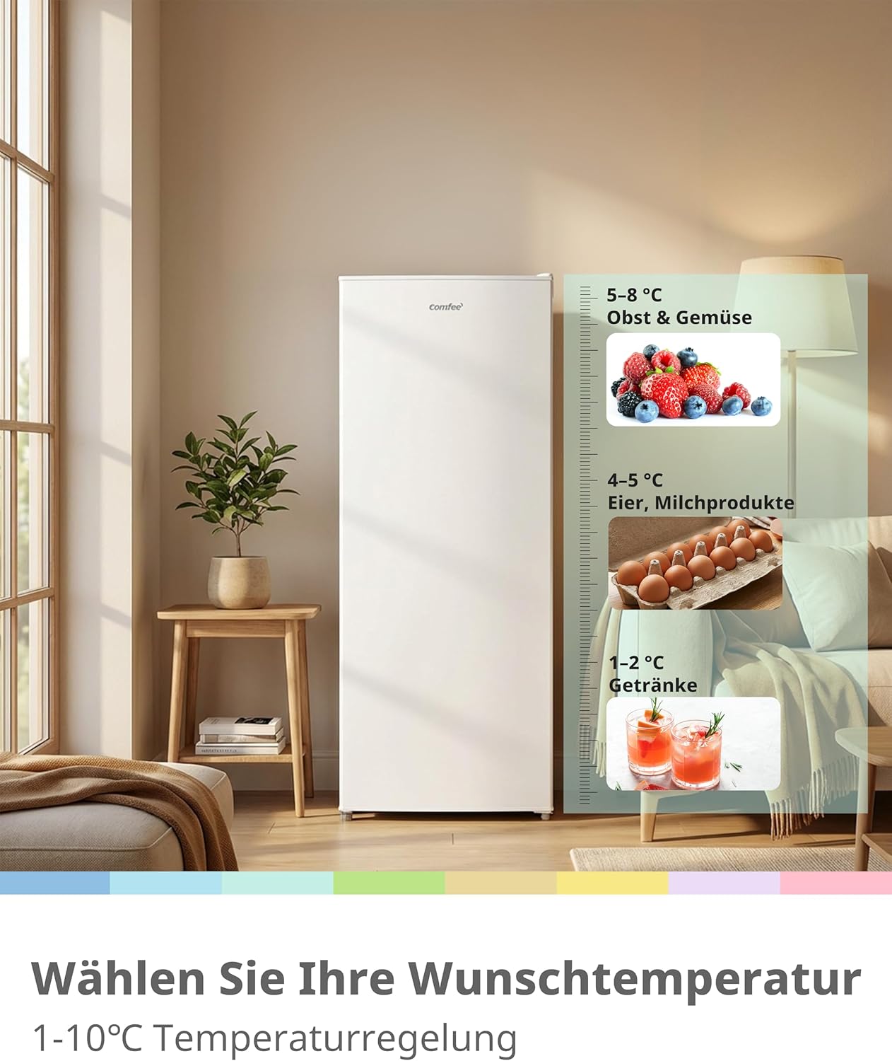RCD235WH2EU(E) Kühlschrank, 230L Kühlschrank ohne Gefrierfach, 40 dB leise, LED-Licht, 1–10°C einstellbar, wechselbarer Türanschlag, Mehrfach-Glasablagen, Obst- & Gemüseschublade, Weiß