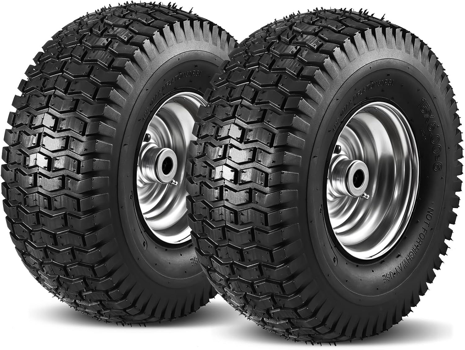 Wbuosz Lawn Mower Front Tyres & Wheels 2 Pack, 15x6.00-6, 4 Ply with Tube, Fits John Deere, Craftsman, Husqvarna, 3/4