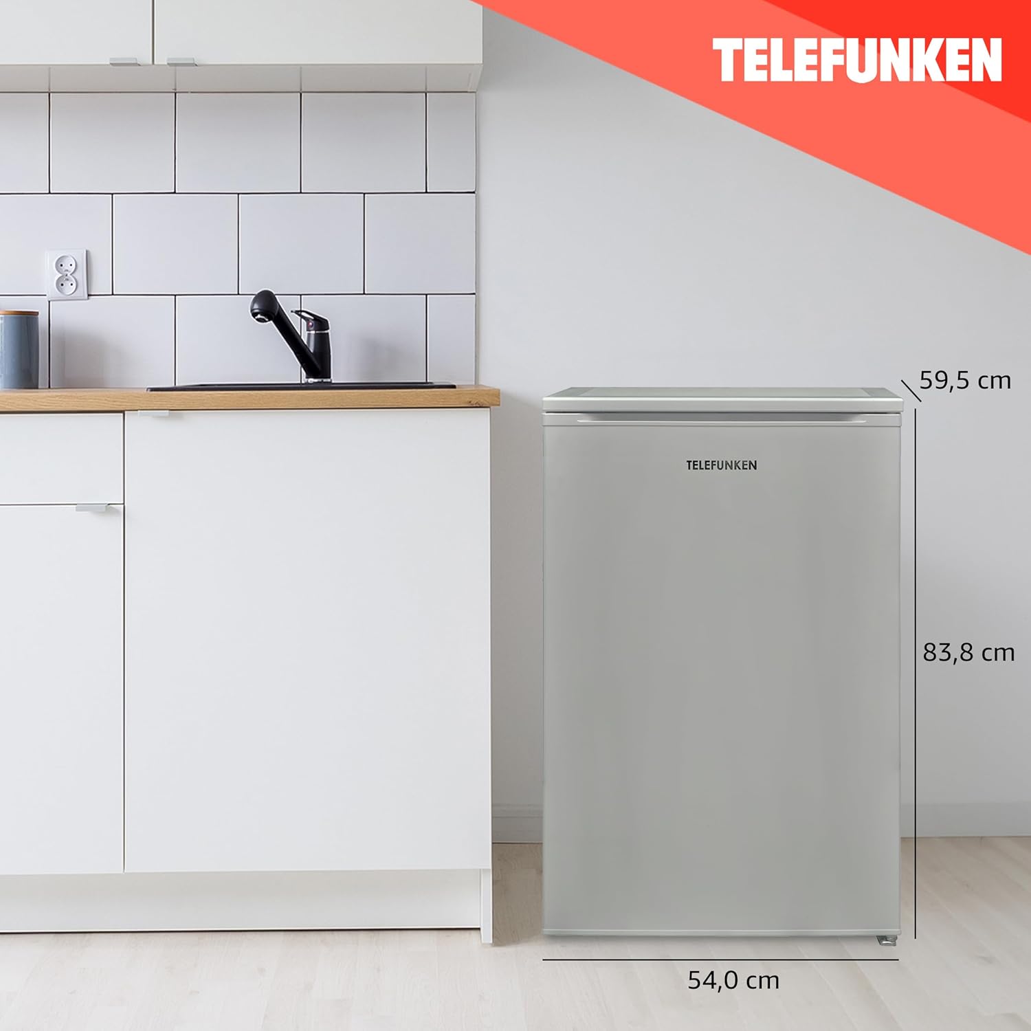 TELEFUNKEN Kühlschrank ohne Gefrierfach freistehend Standkühlschrank mit 135 Liter Nutzinhalt Kühlschrank klein mit Gemüsefach Vollraumkühlschrank Türanschlag wechselbar C-135-100-S silber