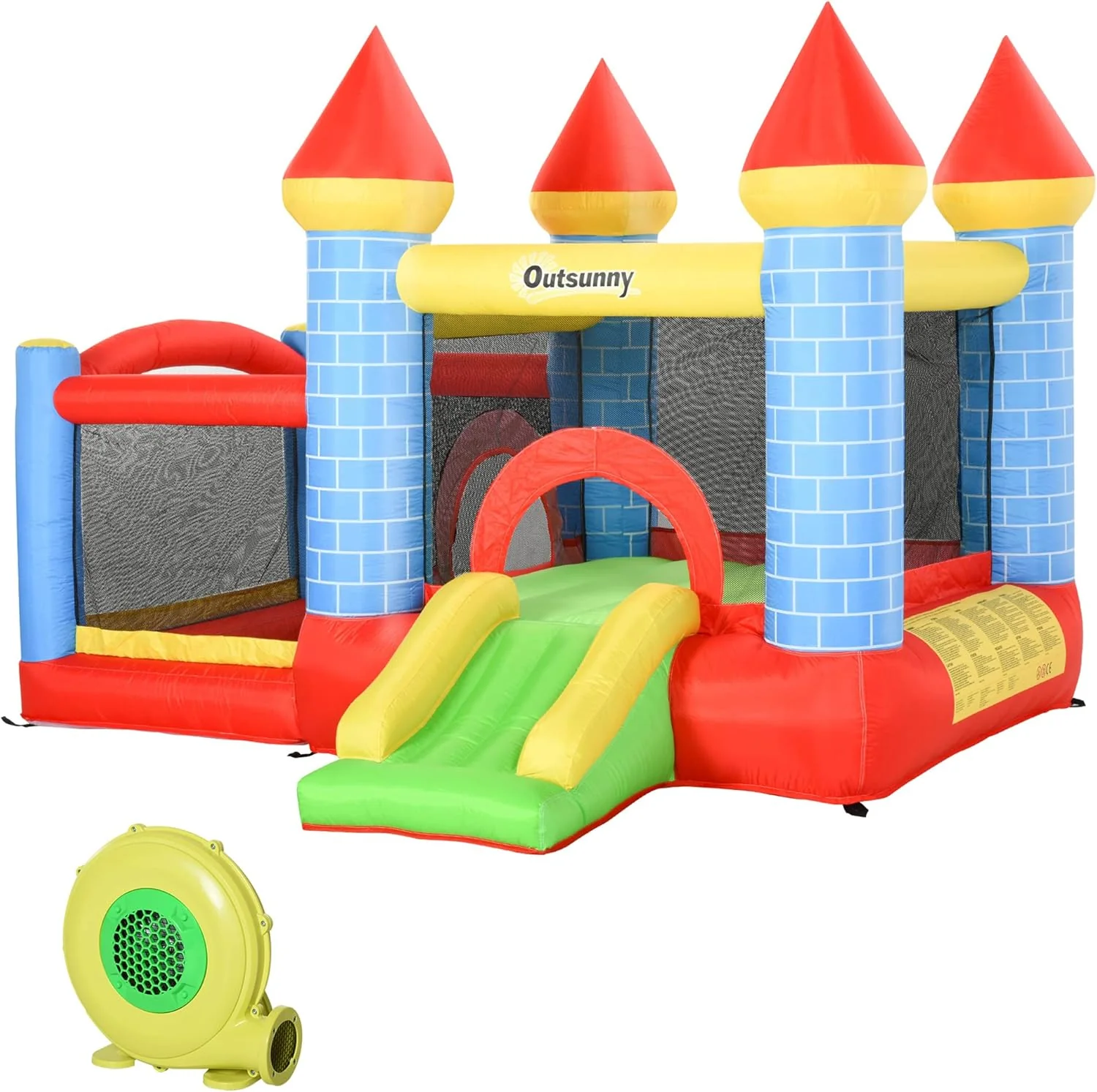Outsunny Children's Inflatable Castle with Slide Jumping Bed and Carry Bag for Indoor and Outdoor 280 x 260 x 210 cm, Multicoloured