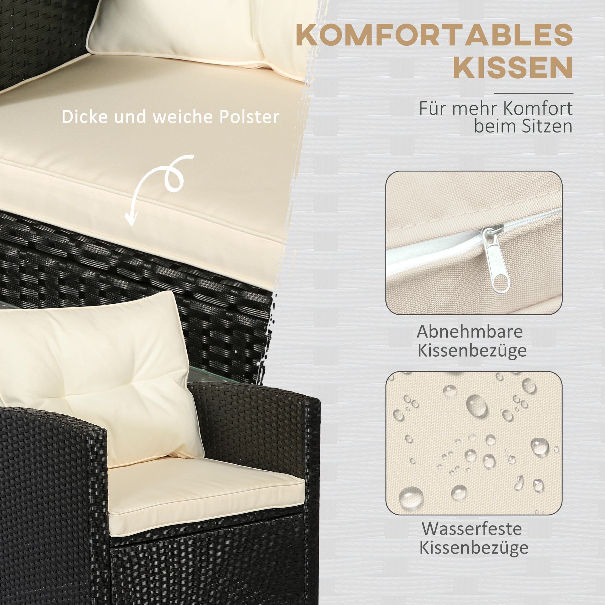 Outsunny poly-rotan zitset 4-delig Zitgroep tuinmeubel set lounge metaal zwart