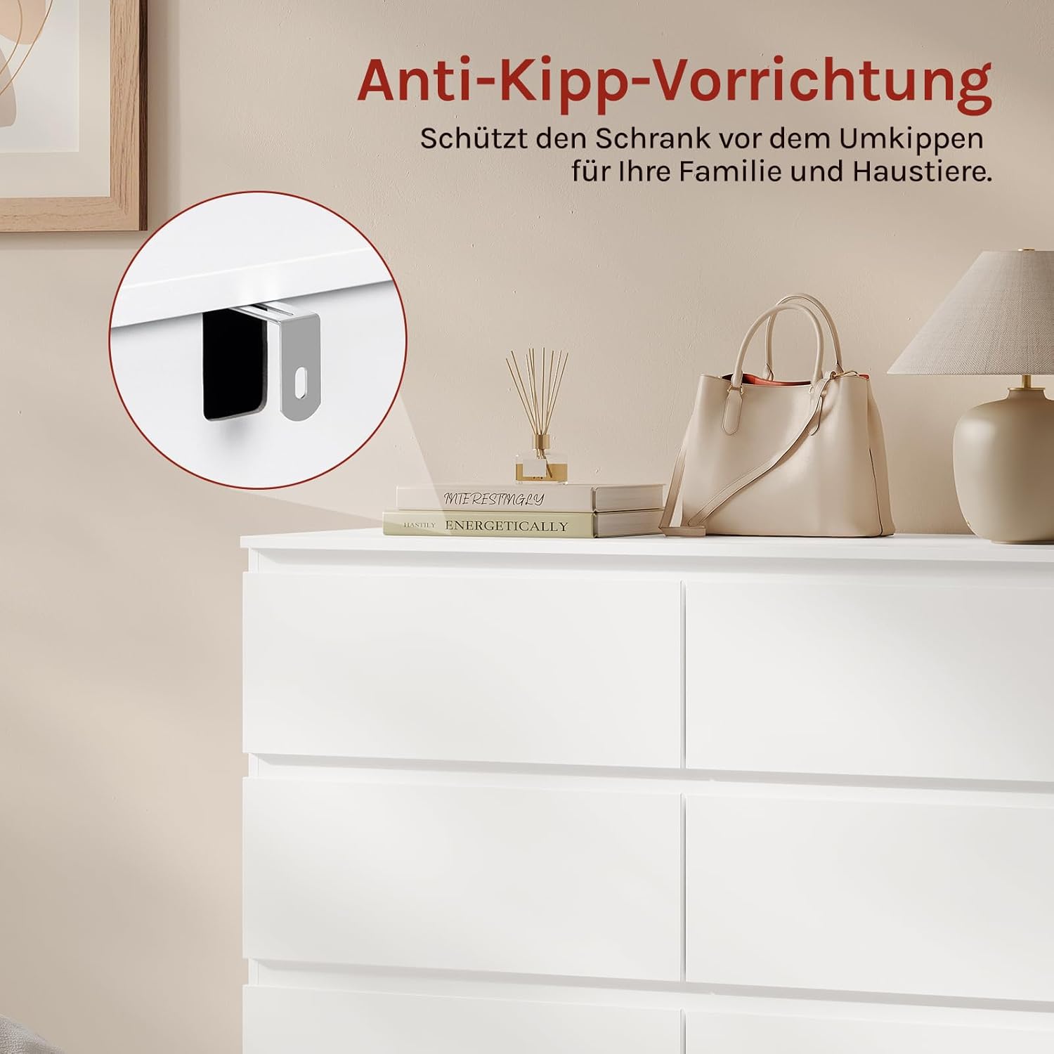 WOLTU Kommode mit 6 Schubladen, Moderner Schubladenschrank für Wohnzimmer, Schlafzimmer oder Flur, aus Holzwerkstoff, 100x69x36 cm, Weiß, KMD007ws