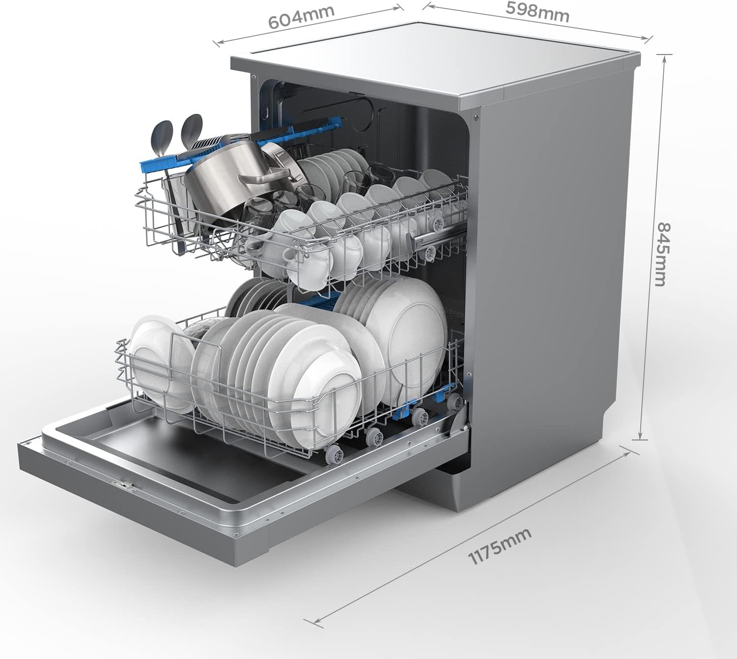 Midea Geschirrspüler Unterbau MDWEU1435XSS-W, 14 Maßgedecke, Spülmaschine 60 cm Teilintegrierbar mit WIFI, Extra Trocknung, 7 Programme, 47dB, 0-24h Startzeitverzögerung, Inox