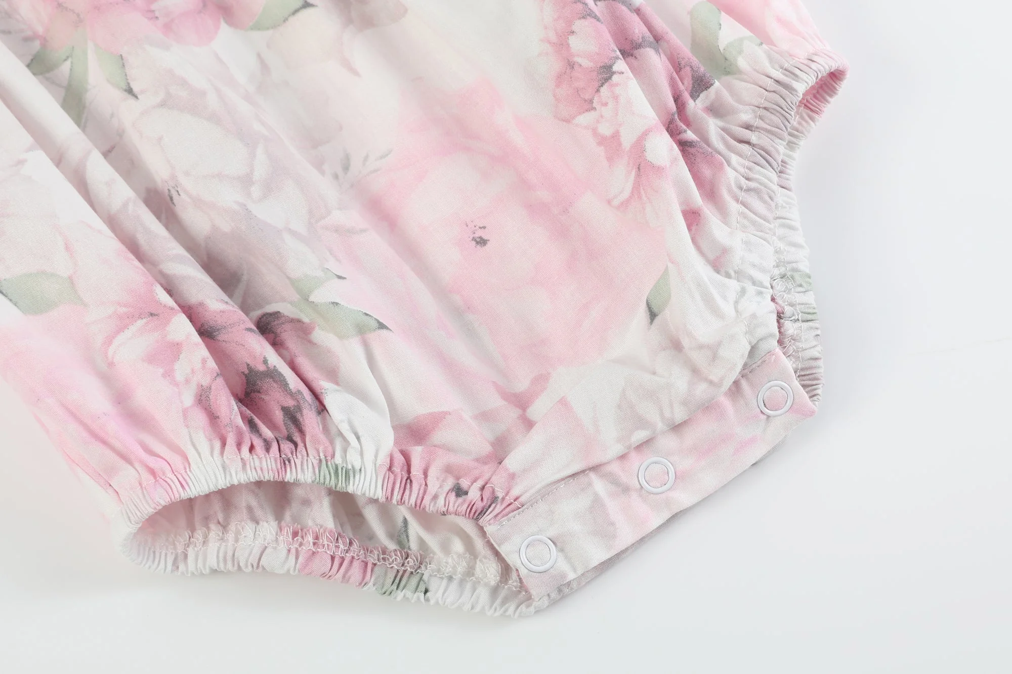 Pink and White Peony Bunny Smocked Flutter Romper