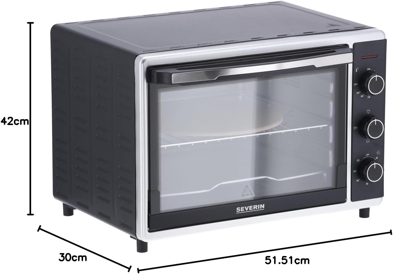 SEVERIN Back- und Toastofen mit Umluftfunktion, Mini Backofen mit Grillrost, Backblech, Drehspie und Pizzastein, vielseitiger Heiluftofen mit 42 L Kapazitt, 1.800 W, schwarz, TO 2058
