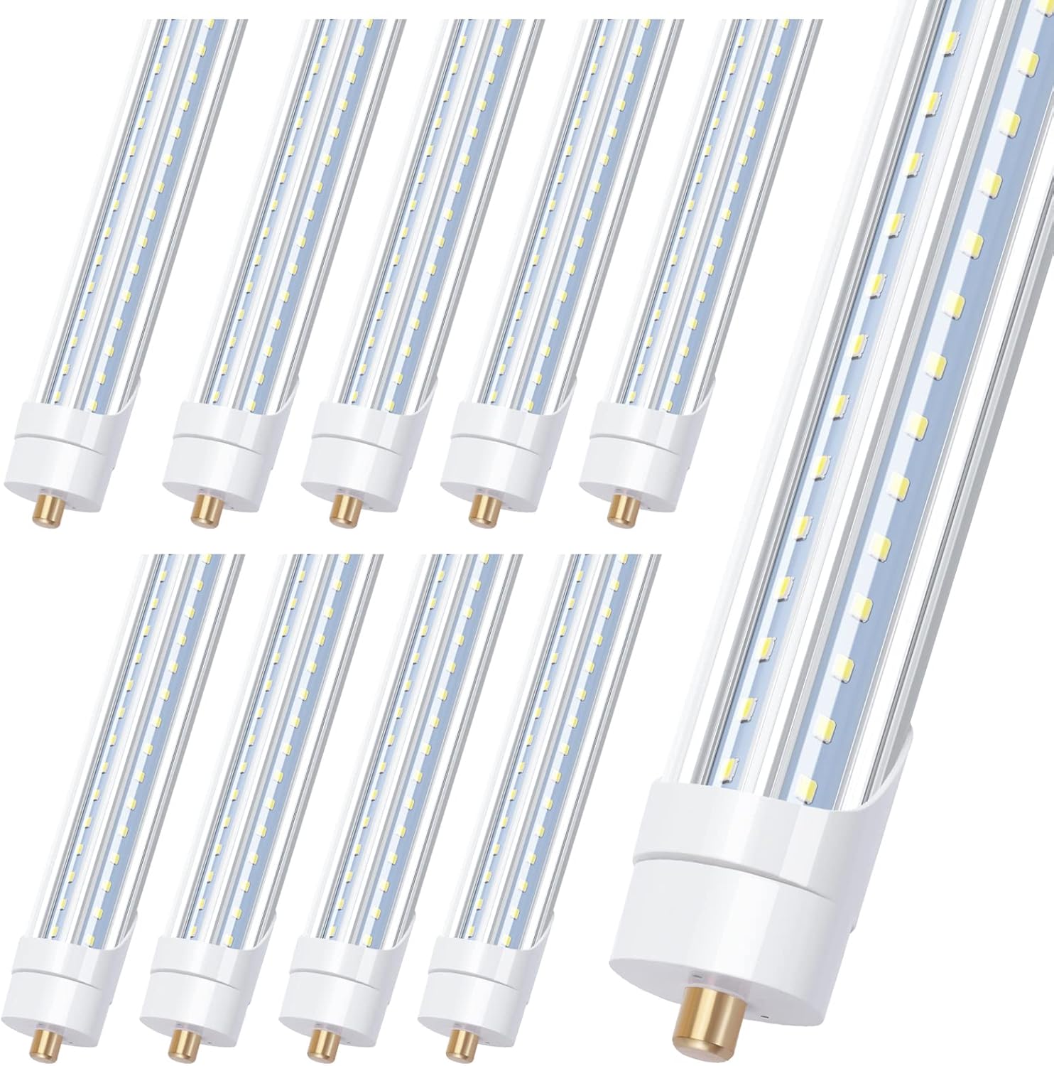 LED-Leuchtmittel, einpolig, V-förmig, 2,4 m, T8 T12 FA8 LED-Leuchtmittel, 90 W, 10000 lm, klare Abdeckung, Tageslichtweiß 5000 K, Vorschaltgerät entfernt, Leuchtstoffröhren-Ersatz, 10 Stück