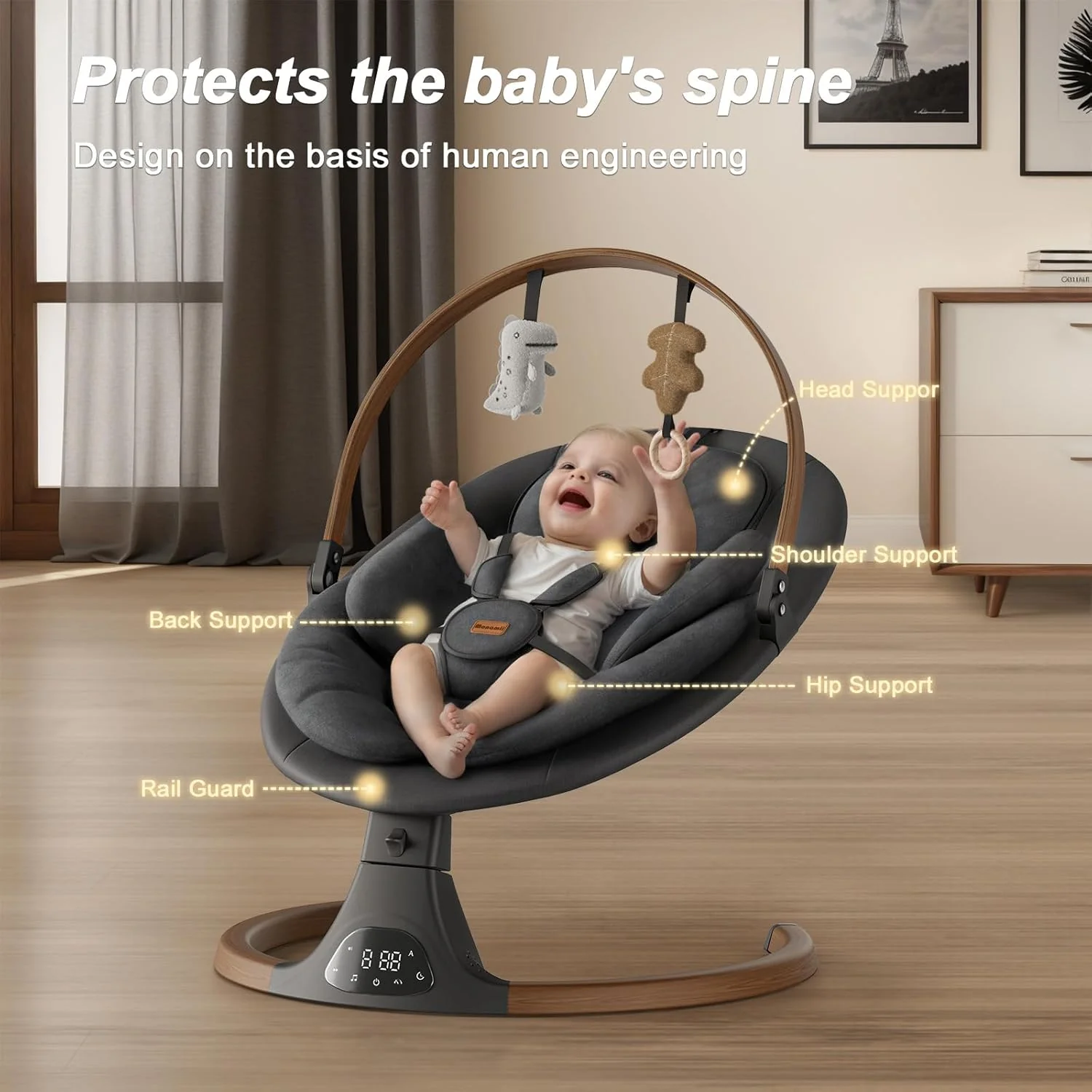 Baby Swings for Infants, Monamii Baby Swing, Bluetooth Infant Swing with Music Speaker, 5 Speeds and Remote Control, Indoor & Outdoor Use
