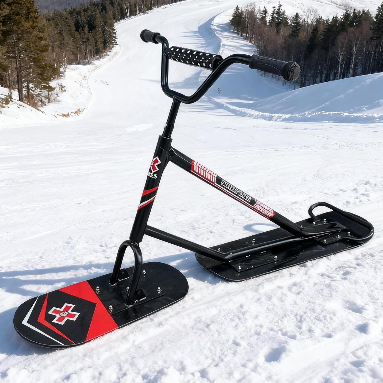 2026 Neuer Schneegleitschlitten, Geländegängiger Schneescooter Für Erwachsene – 360° Drehbare Lenkung + 150 kg Tragfähigkeit, Verstärkter Aluminiumrahmen Für Winterabenteuer Black
