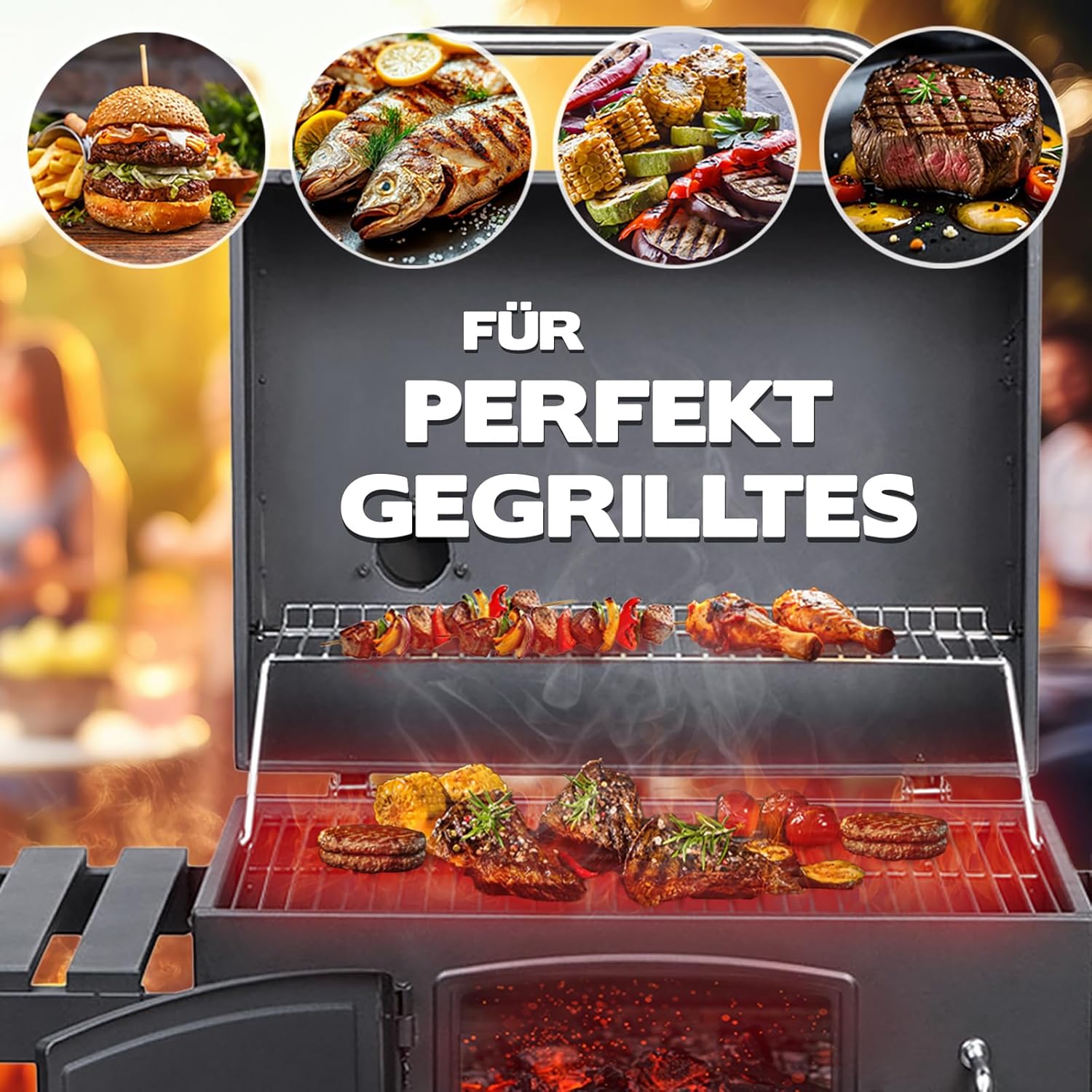 TAINO HERO XL BBQ Smoker GRILLWAGEN Holzkohle Grill Grillkamin Standgrill Räucherofen Zubehör