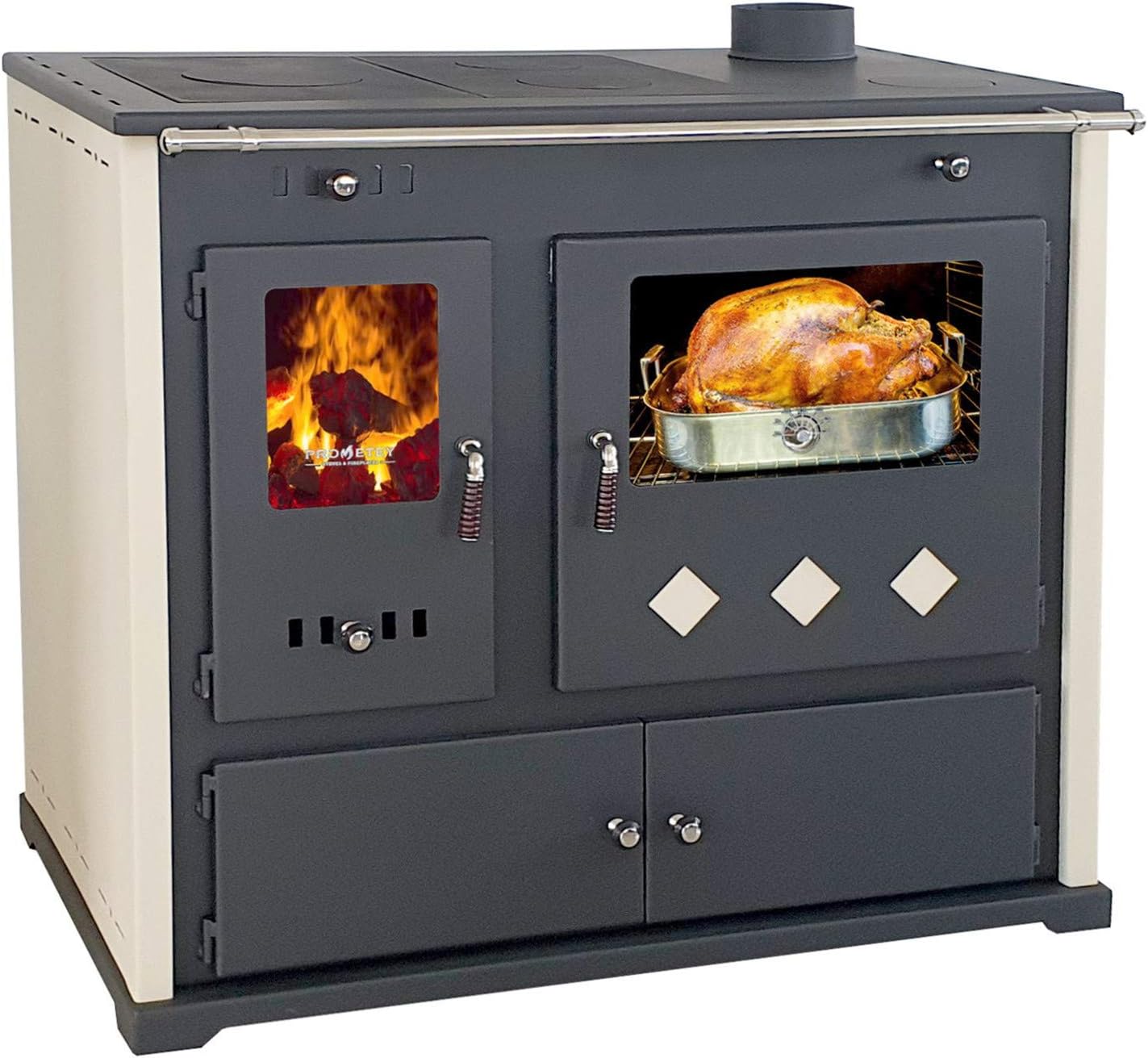Kaminofen mit Backfach und Herdplatte Practik Lux Holzofen 9,5 kW Kamin Ofen Dauerbrandofen Werkstattofen Schwedenofen Hüttenofen Heizofen