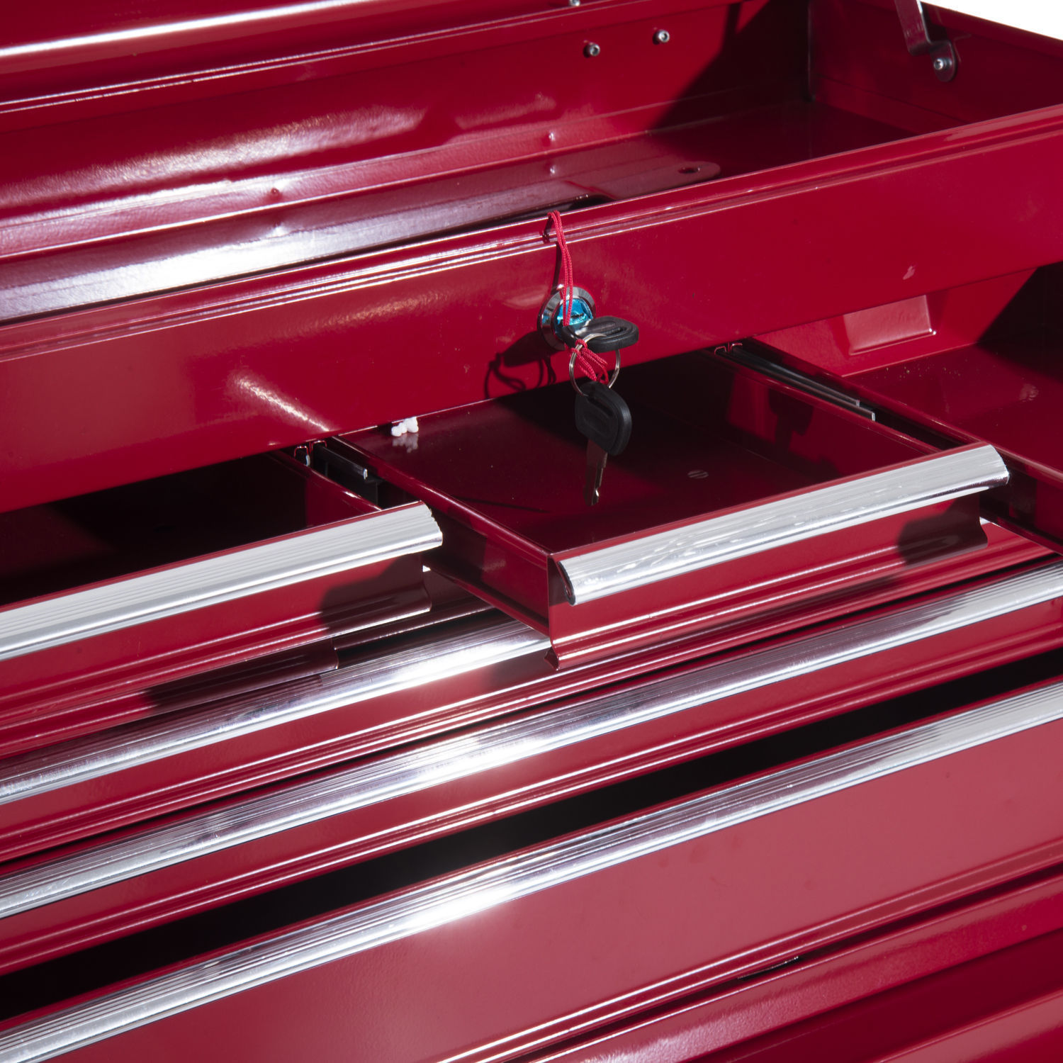 HOMCOM® mobiele werkplaatswagen, afsluitbaar met 16 schuifladen, rood / schuiflade gereedschapwagen wagen met wielen  gereedschapskist (rood)