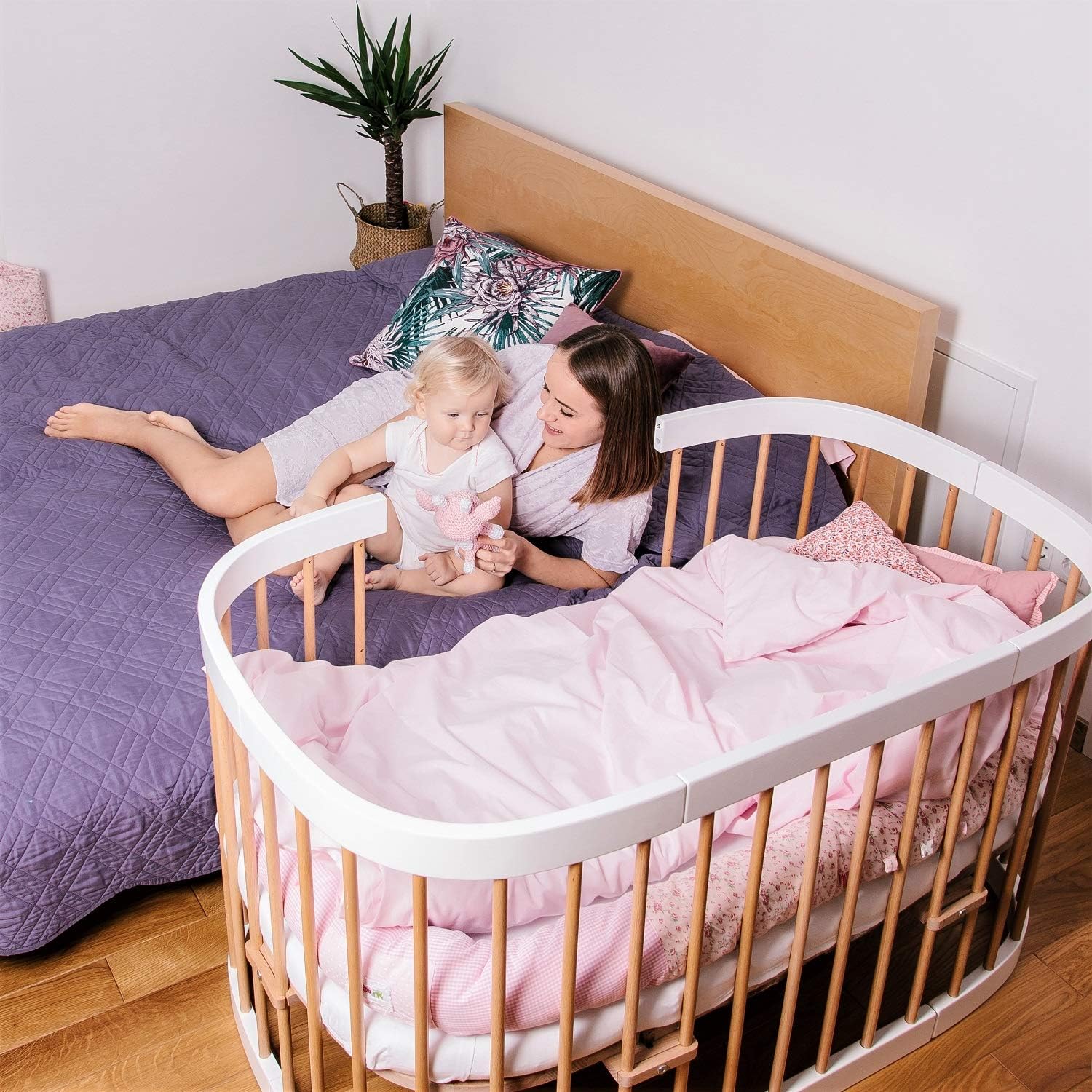 tweeto® Babybett 7 in 1 – mitwachsendes Babybett aus Holz | höhenverstellbares Beistellbett & Gitterbett | umbaubar zu Kinderbett & Laufstall (Buche Natur)