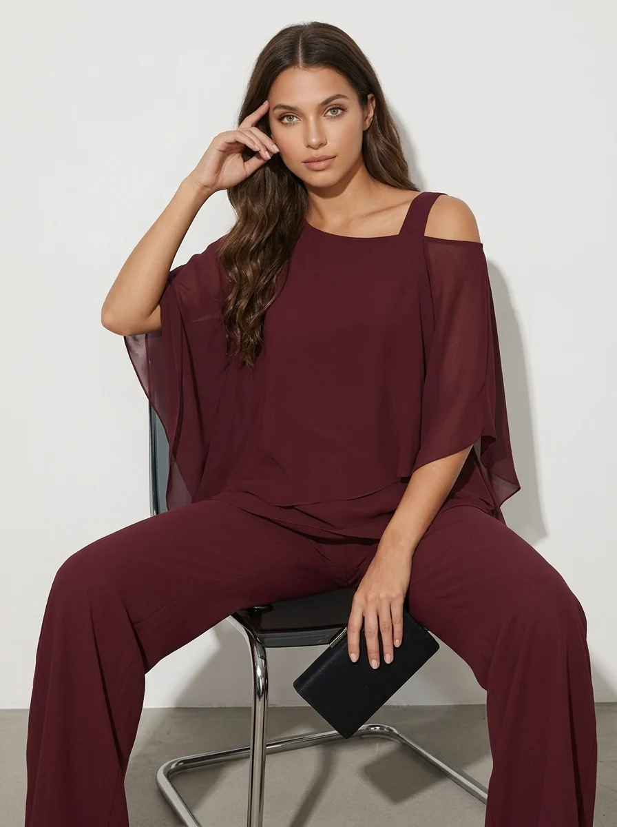 Elegantes Chiffon Set f��r Damen | Luftiger Zweiteiler mit flie?ender Passform | Ideales Outfit f��r festliche Anl?sse