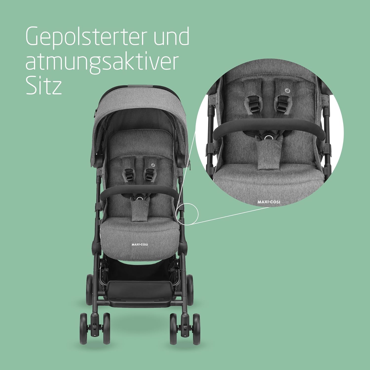 Maxi-Cosi Lara2 Baby Kinderwagen, 0–4 Jahre, 0–22 kg, federleichter, kompakter Buggy, 3 Liegepositionen, flache Liegeposition, klein zusammenklappbar, Schultergurt, Essential Graphite