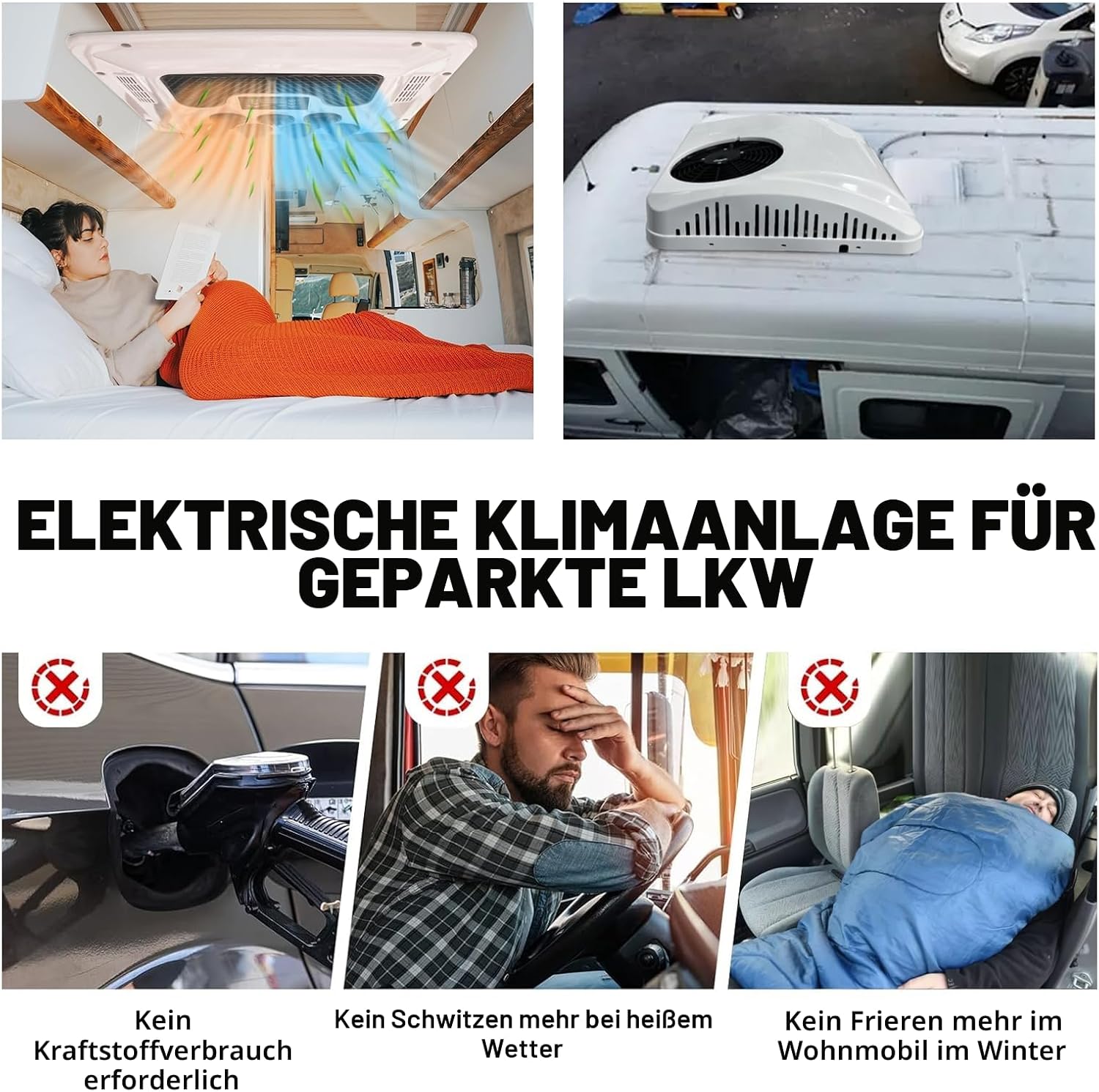 12V Wohnmobil Klimaanlage Heizungs-Kombination Universales Dach-Klimagerät, 12 Volt DC Wohnmobil Klimaanlage mit Heizung, 9500BTU leise Camper Klimagerät, schnelles Heizen & Kühlen für