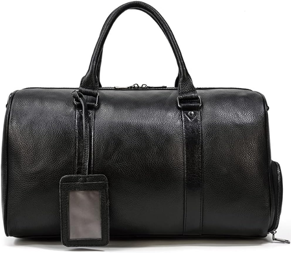 Herren-Reisetasche, Herren-Reisetasche aus echtem Leder, Retro-Handtasche, große Kapazität, Sporttasche, Platz-Gepäcktasche, mit Schuhposition 18 Zoll, Schwarz, Einheitsgröße