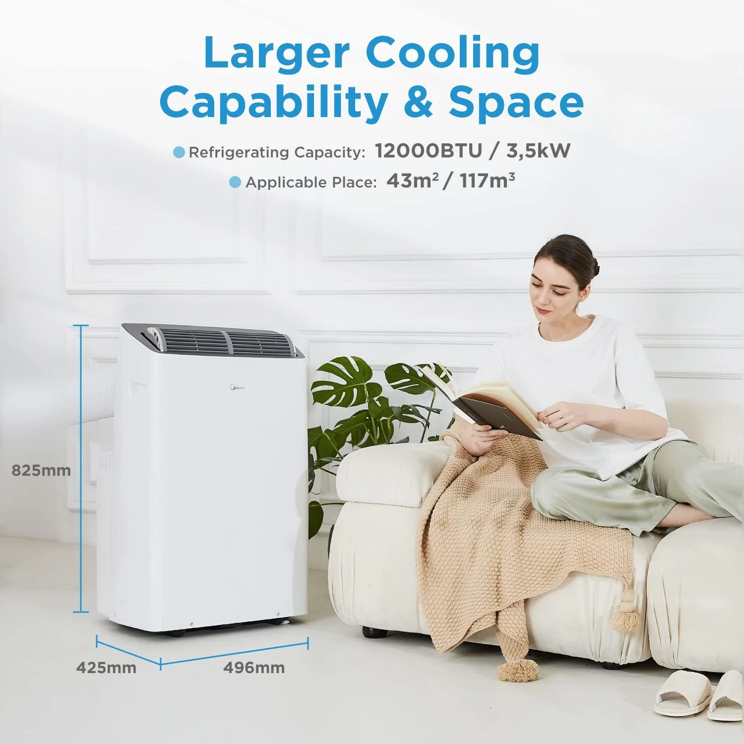 Midea Mobiles Klimager?t Silent Cool 26 Pro WF, 9000 BTU 2,6kW, K��hlen&Ventilieren&Entfeuchten, Raumgr??e bis 88m3(33�O), APP-Steuerung/Alexa/Google Home/IFTTT, Mobile Klimaanlage mit Abluftschlauch