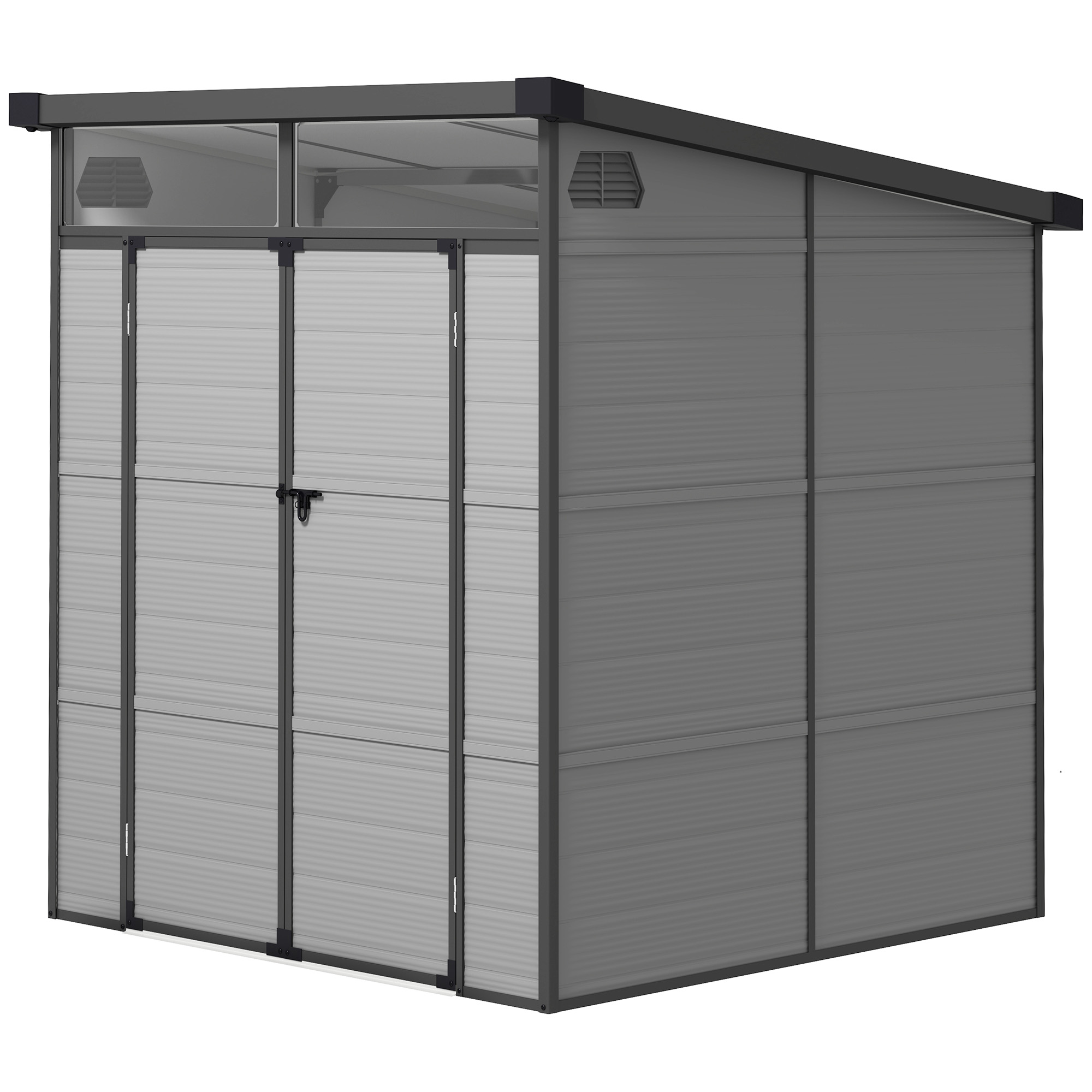 Outsunny 1,9 x 1,9 m Tuinschuur, Opslagschuur uit Kunststof, met Afsluitbare Deuren, 2 Ventilatieopeningen, Lichtgrijs