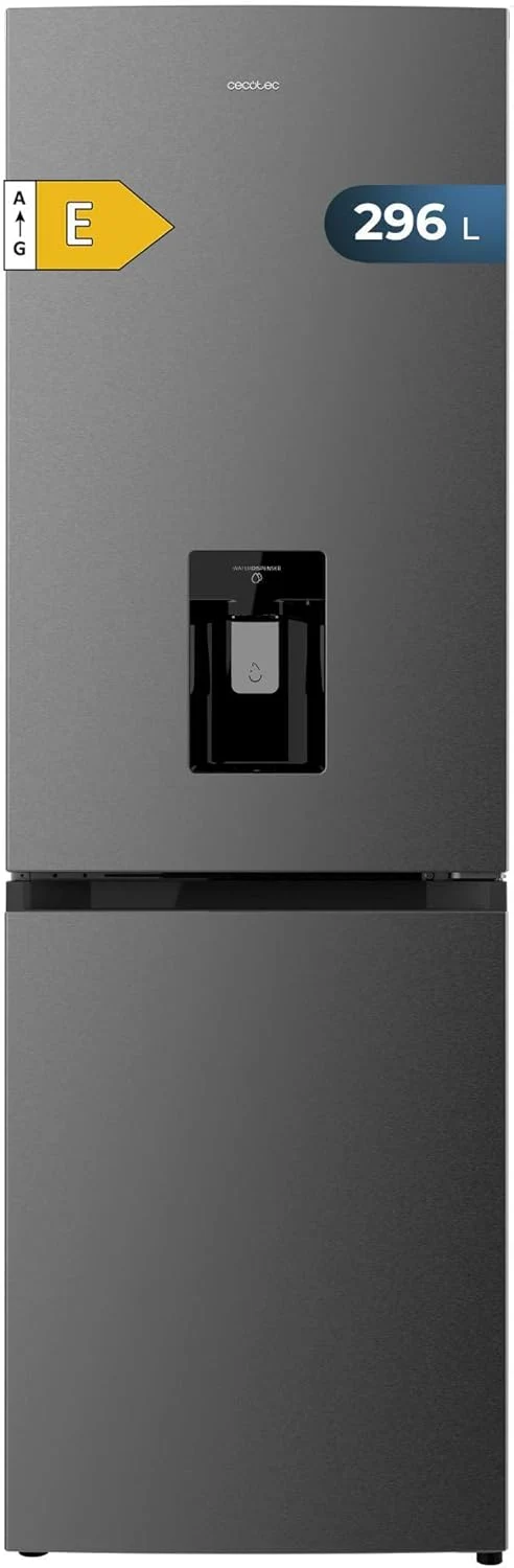 Cecotec Frigorífico Combi 2 Puertas con dispensador de agua Bolero CoolMarket Combi 296 DF WD Dark E. 296L, 60cm de ancho, Funciones FastCooling, FastFreezing y DeFrost, LED interior, Dark Inox