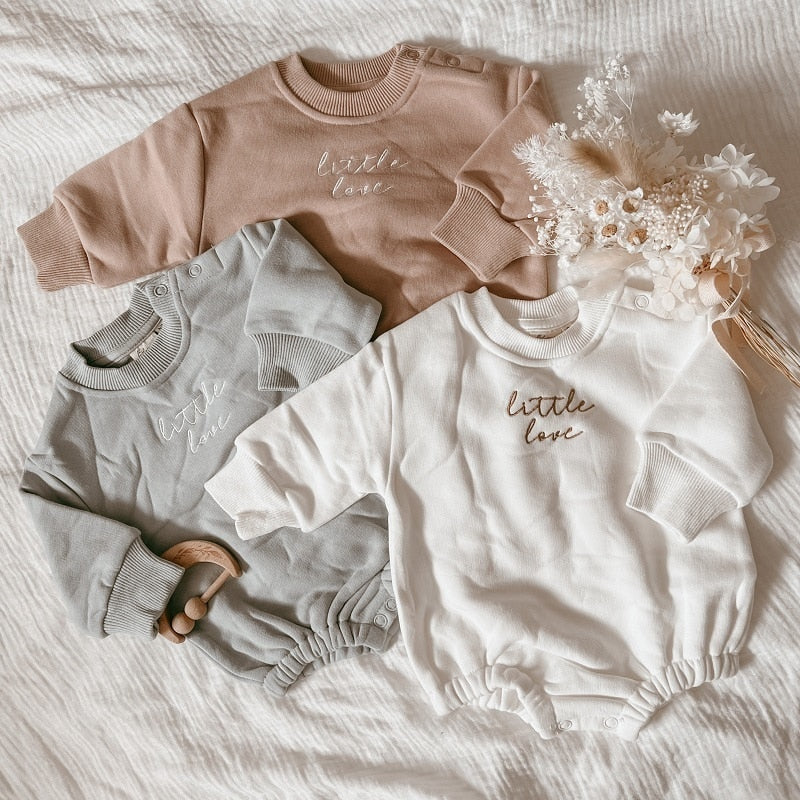 Baby Romper, Baby Crewneck Sweatshirt Romper with Embroidery