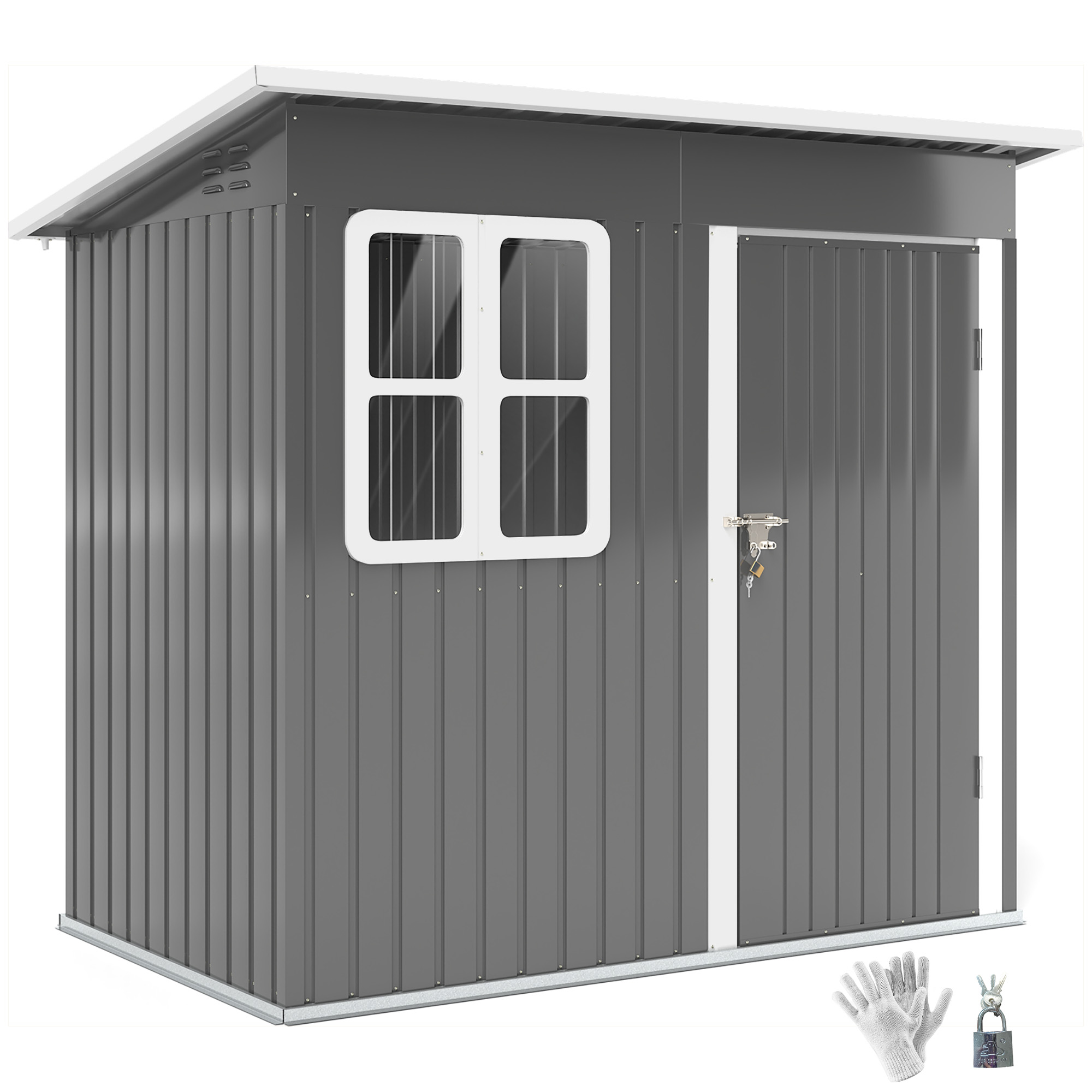 Outsunny Tuinschuur met raam, afsluitbare deur, voor tuin, terras, staal, 221L x 133B x 190H cm, Grijs