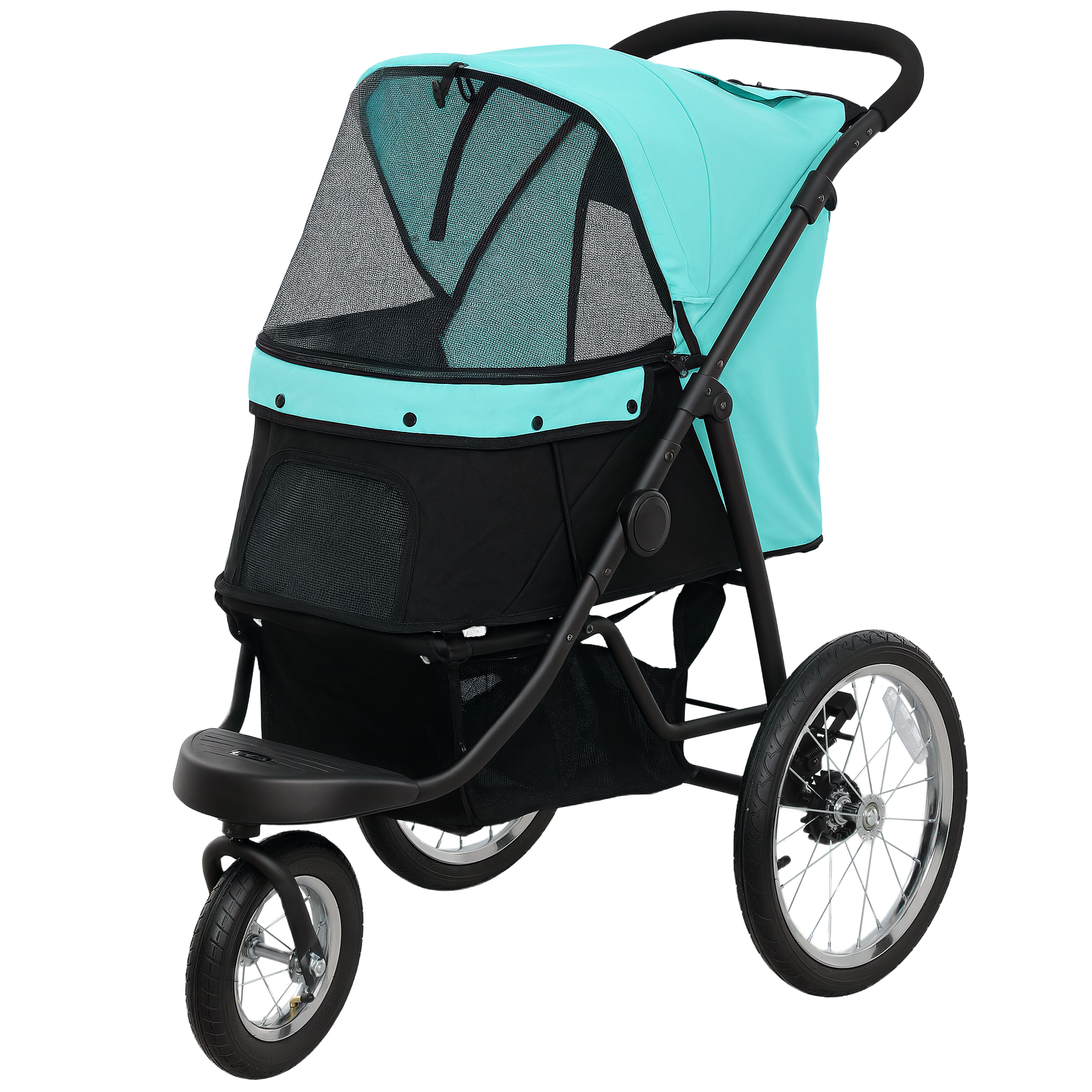 PawHut Hondenbuggy voor Kleine Honden en Katten - Met Opbergmand, Één-Klik Opvouwbaar Ontwerp, Turquoise