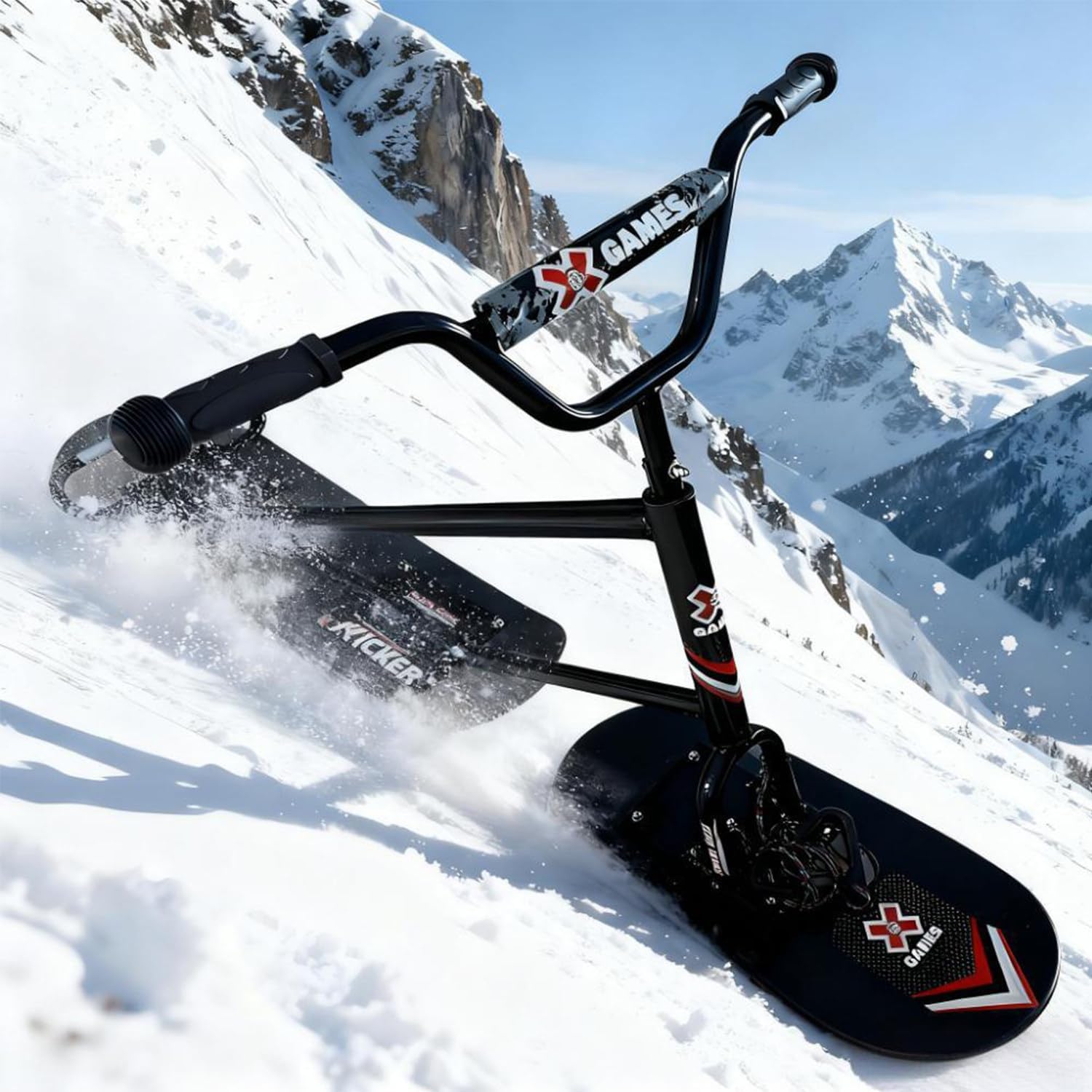 Doppelskier, Schneeschlitten Für Erwachsene, Dreifach Verstärktes Design, Mit 360° Drehbarem Hinterski, 50 Kg Tragfähigkeit, Für Präparierte Loipen Und Langlaufstrecken Black