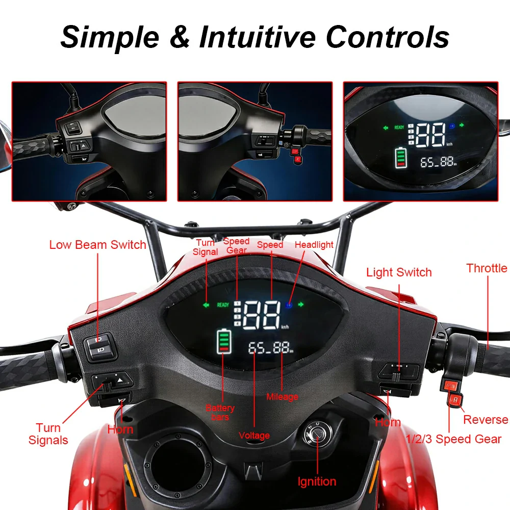 4-Wheel Electric Mobility Scooter with 3 Selectable Speed Modes and 500W Motor, 150kg Max Load