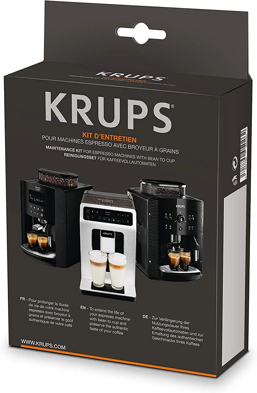 Krups Essential Kaffeevollautomat mit Milchschlauch, 2-Tassen-Funktion, LCD-Display, Einfache Reinigung, Kaffeemaschine, T��V-Siegel, Schwarz, EA816031