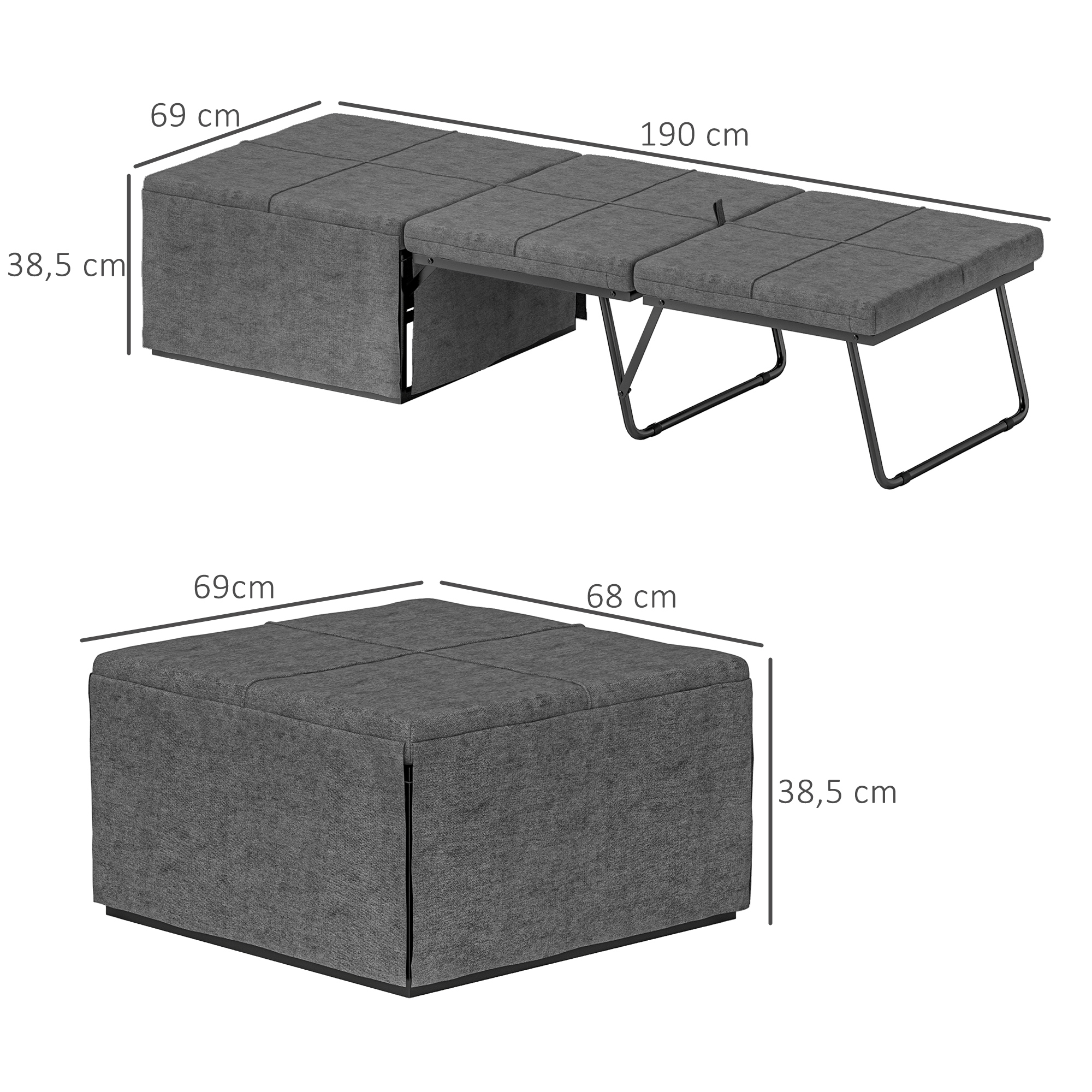 Opklapbaar Bed, met Matras en Stofhoes, 190 x 69 x 38,5 cm, Grijs