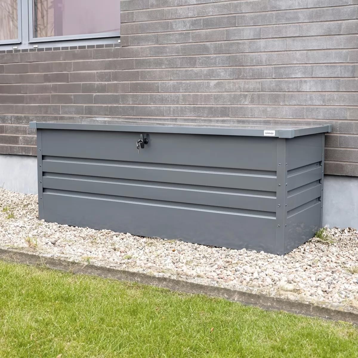 Grindi - Gartenbox Metall - Kissenbox - Auflagenbox - Orto II 600 L - Aufbewahrungsbox mit Deckel - Outdoor Schrank - Paketbox - Sitzbank mit Stauraum - Gartenhaus - Geräteschuppen - Truhe mit Deckel