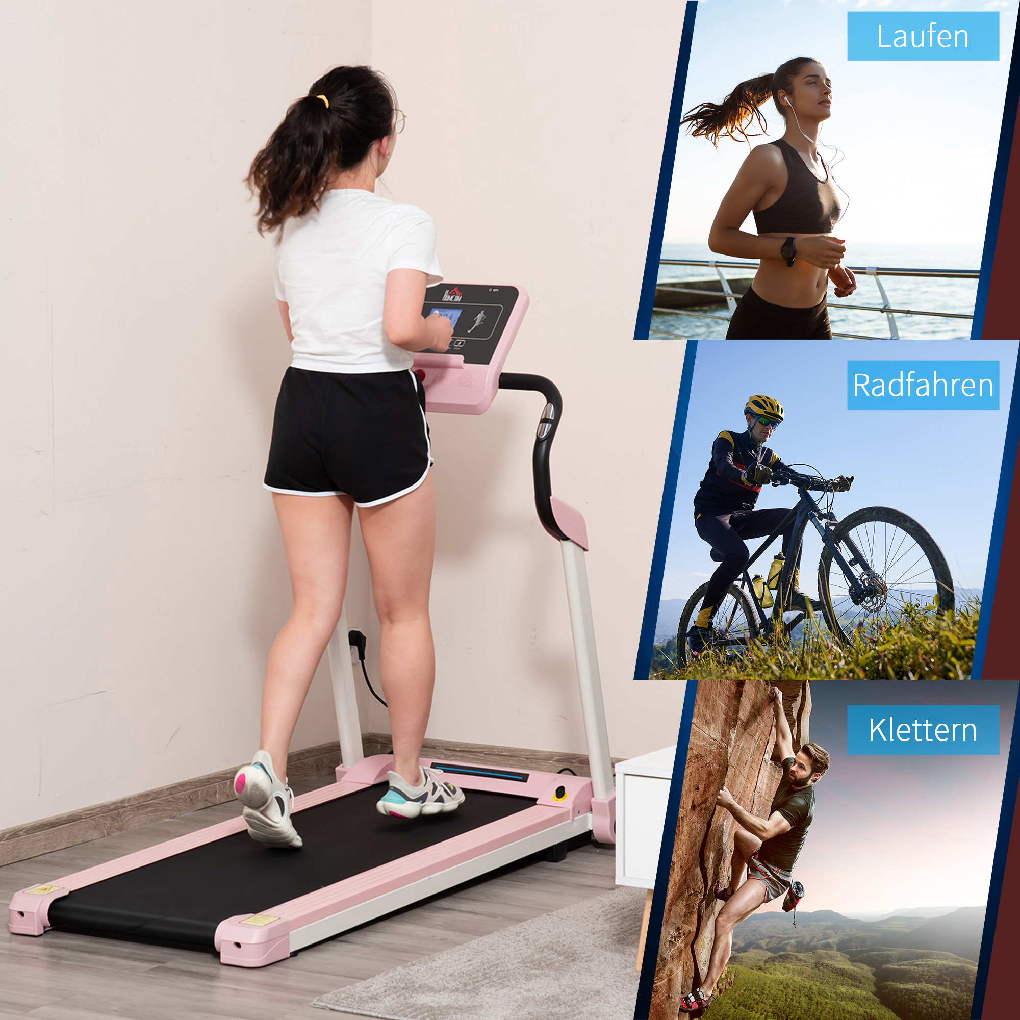 loopband opvouwbaar elektrisch 400 W 1-12 km/u 1.5HP mobiele telefoon houder roze