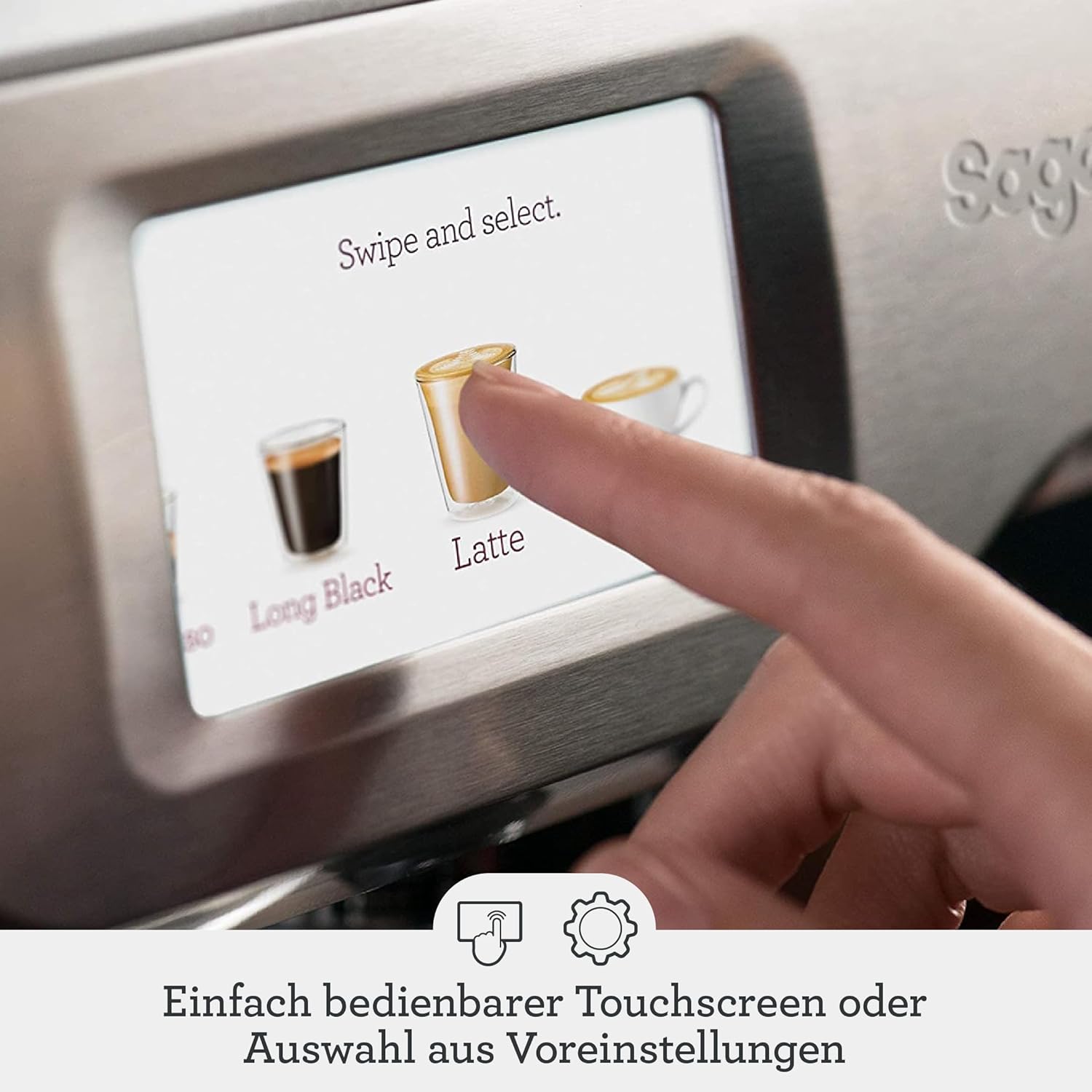 Sage - The Barista Touch - Kaffeemaschine mit automatischem Milchaufschäumer & integriertem Mahlwerk - Touchscreen, abnehmbarer Tamper, 5 Voreinstellungen - Siebträgermaschine - Gebürsteter Edelstahl