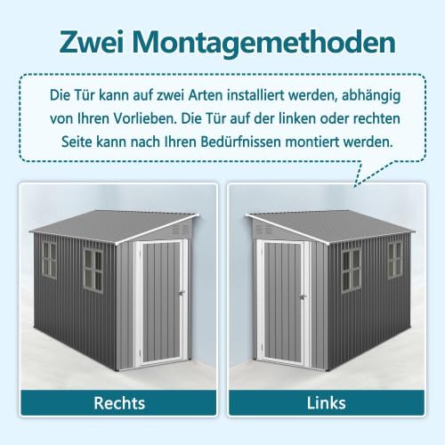 Geräteschuppen Metall 4 x 10 Fuß Anlehn-Design, Gerätehaus mit Fenster & Pultdach, wetterfester Stahlschuppen als Fahrradgarage für 2-3 Fahrräder, Mülltonnenbox & Gartengerätehaus, abschließbar, Grau