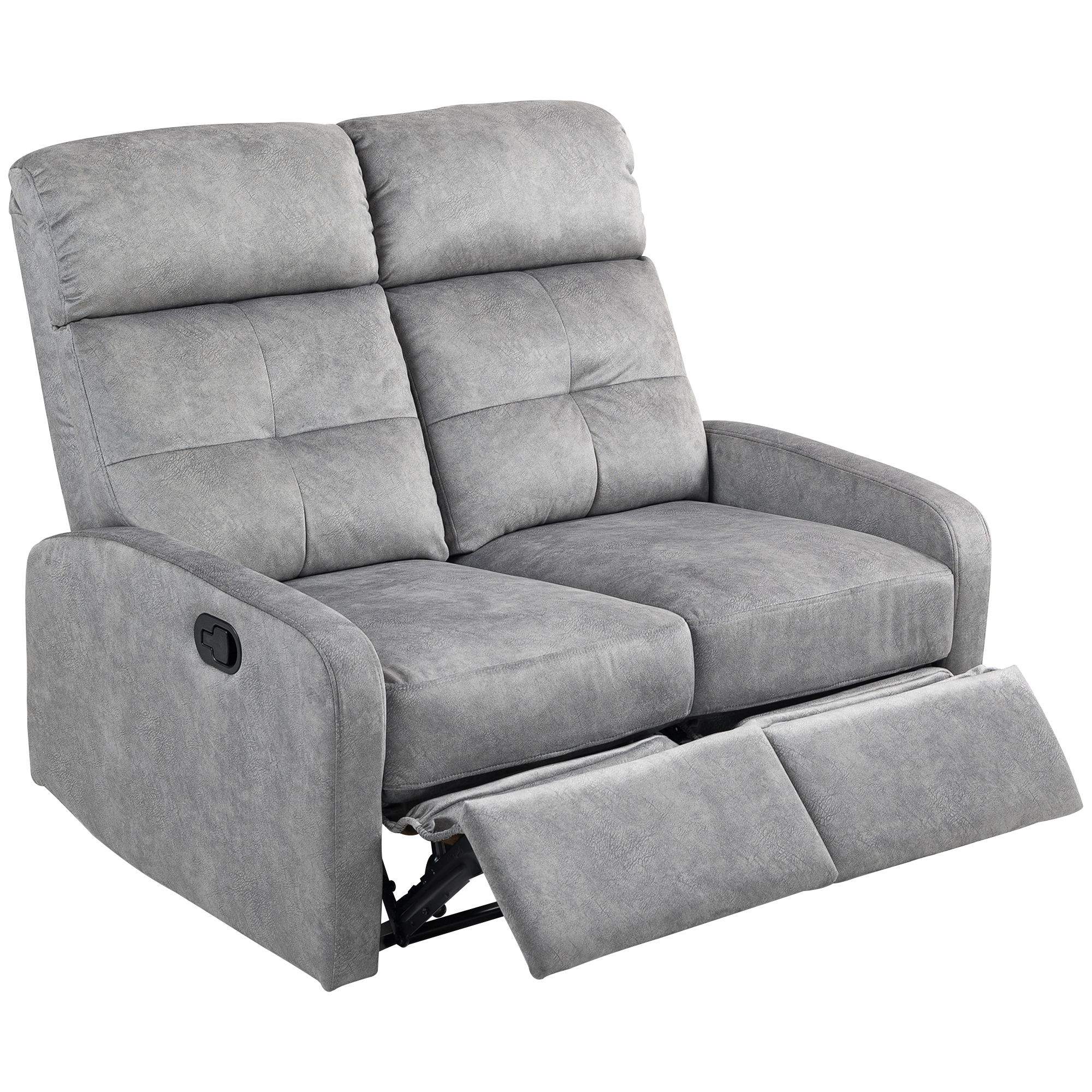 Dubbelzit-Stoel, Relaxstoel met Verstelbare Dubbele Rugleuning en Voetensteun, voor Woonkamer, Stoffen Bekleding, Grijs