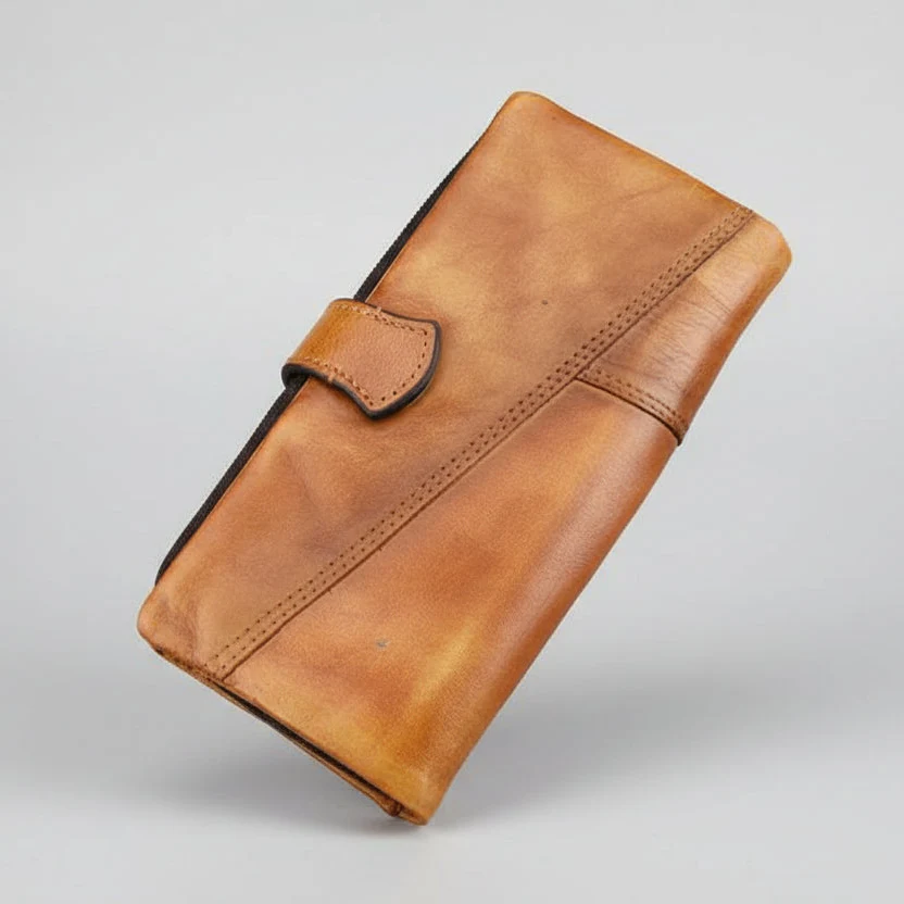 Personalized Wallet Full Grain Leather Wallet Distressed Trifold Purse