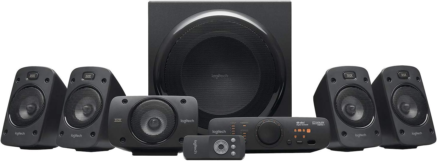 Logitech Z906 5.1 Sound System, Lautsprecher mit 1000 Watt Surround Sound, THX, Mehrere Audio-Eing?nge, Fernbedienung, EU Stecker, PC/PS4/Xbox/Stereo-Anlage/TV/Smartphone/Tablet - Schwarz