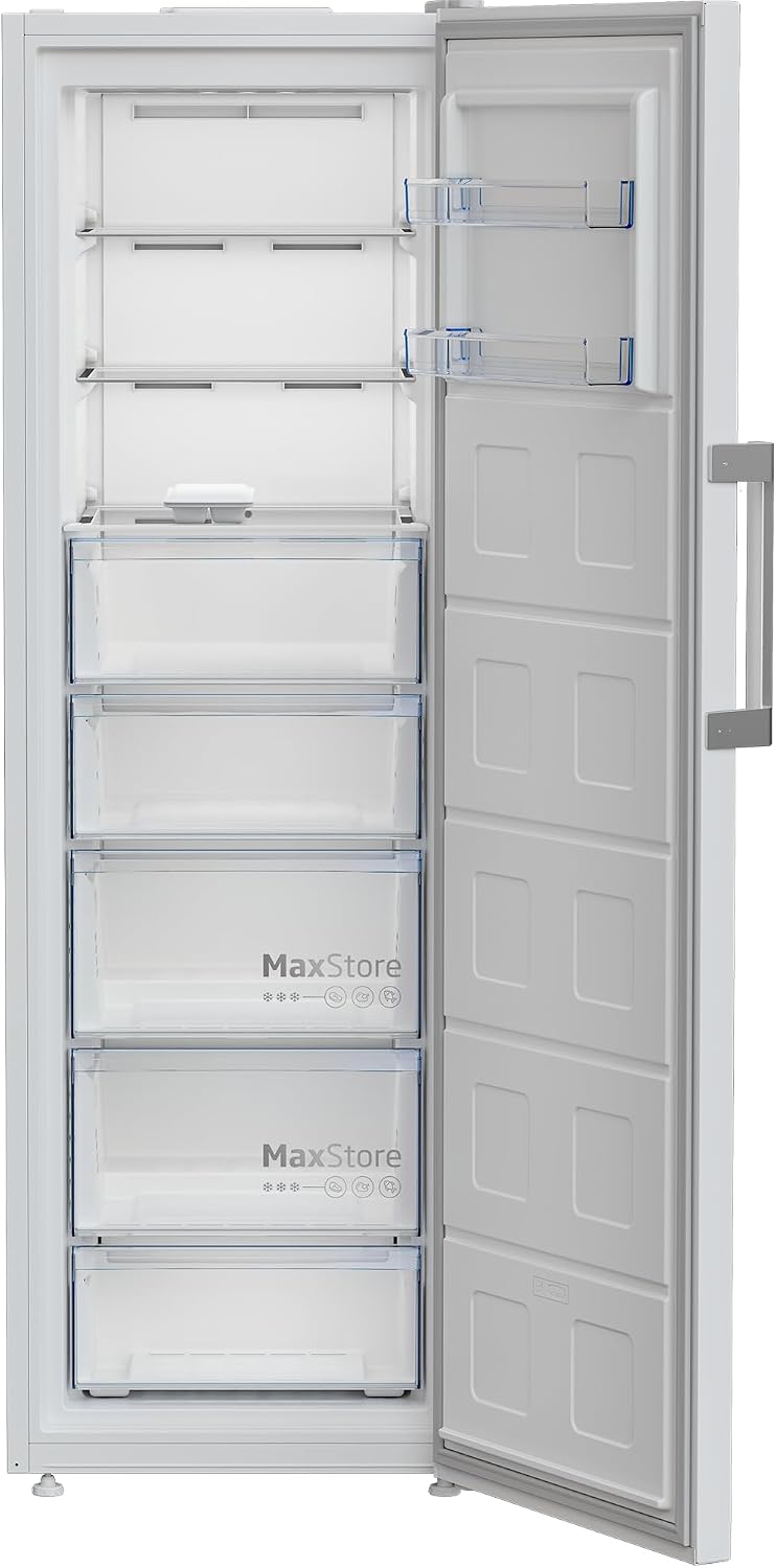 Beko B7RFNE316W Gefrierschrank, 286 l Nettovolumen, No Frost, Schnellgefrierfunktion, Multifunktionsdisplay, 5 Gefrierschubladen + 3 Fächer, 34 dB (A), in unbeheizten Räumen nutzbar, Weiß