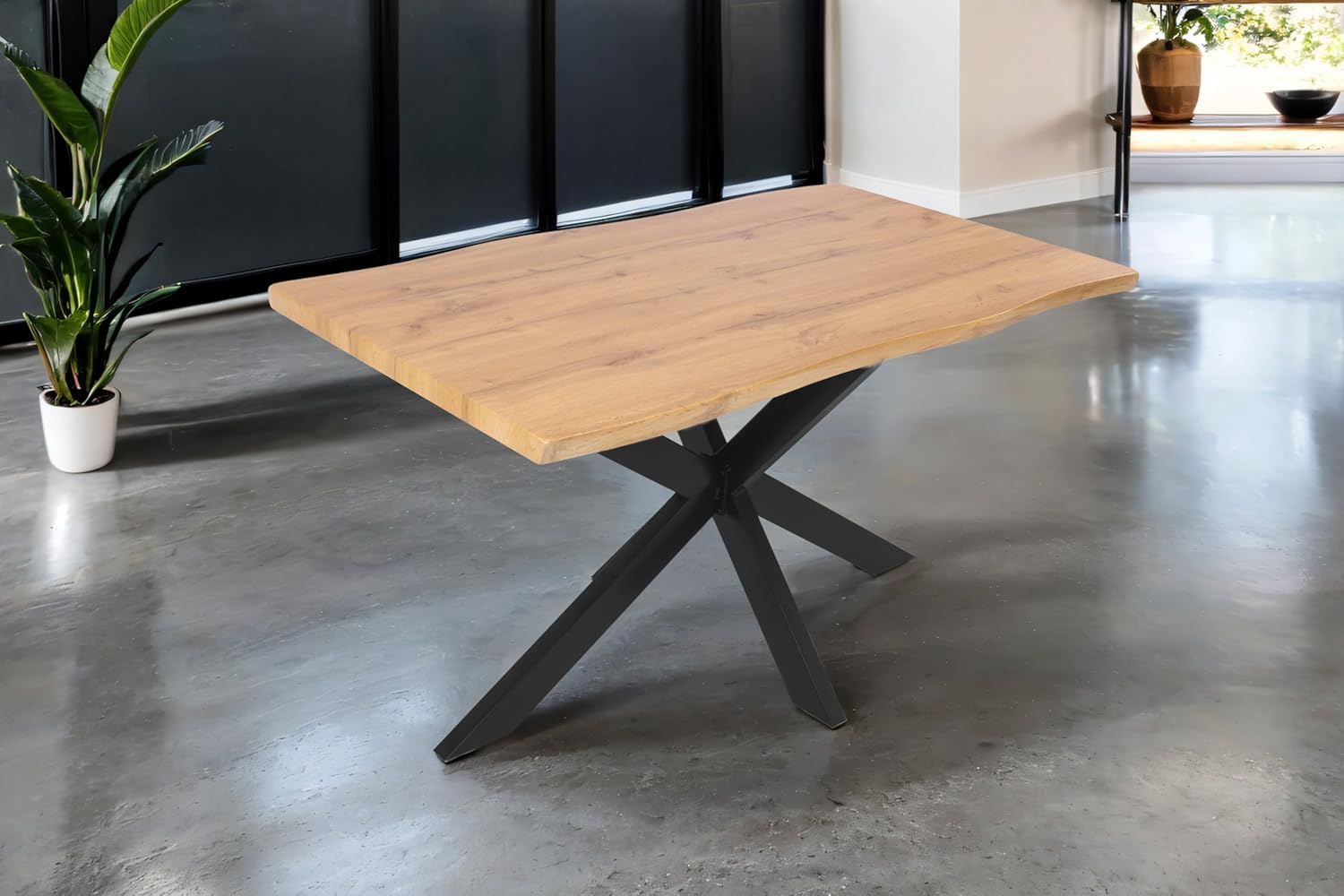 SAM Esstisch Josy | 120 x 80 cm | Holz Wildeiche-Optik | Spider-Gestell Metall schwarz | 40 mm Tischplatte mit Baumkante | Tisch für Esszimmer & Küche