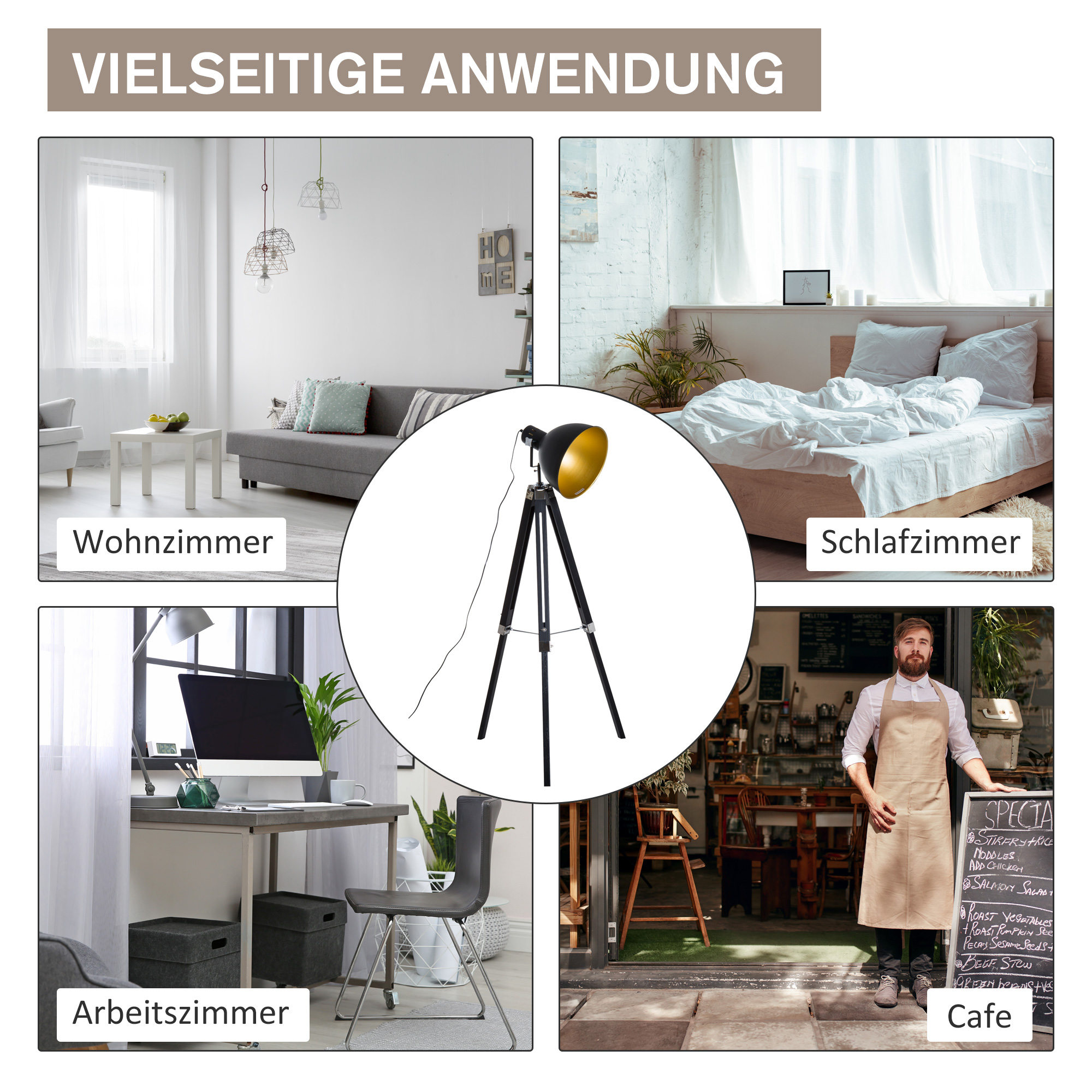 ? staande lamp driepoot vloerlamp in hoogte verstelbaar 108-152 cm E27 industri?le zwarte vloerlamp grenen goud 65 l x 65 b x 152 h cm