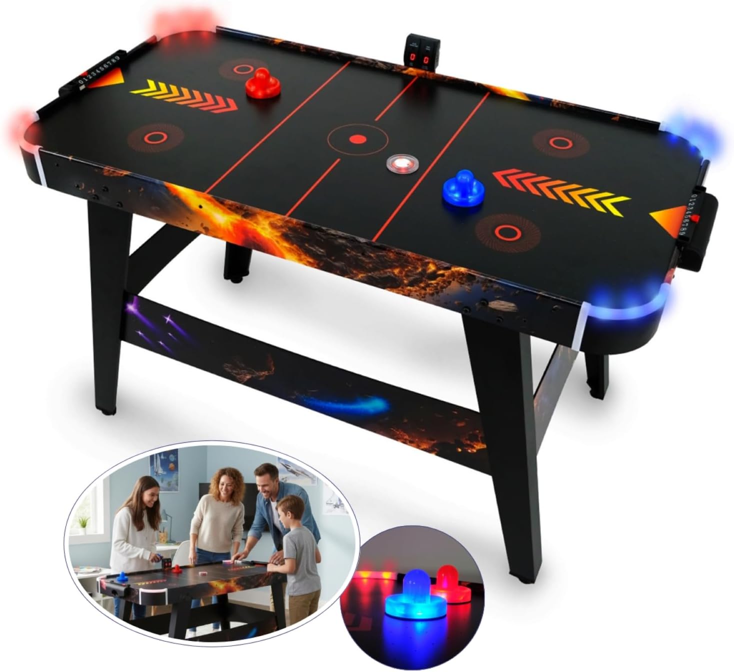 LED-Airhockey Spieltisch von FASports, Air Hockey Kinder/Jugendliche ab 8 Jahren, Airhockey Spieltisch mit Luft inkl. leuchtende Pusher und Pucks