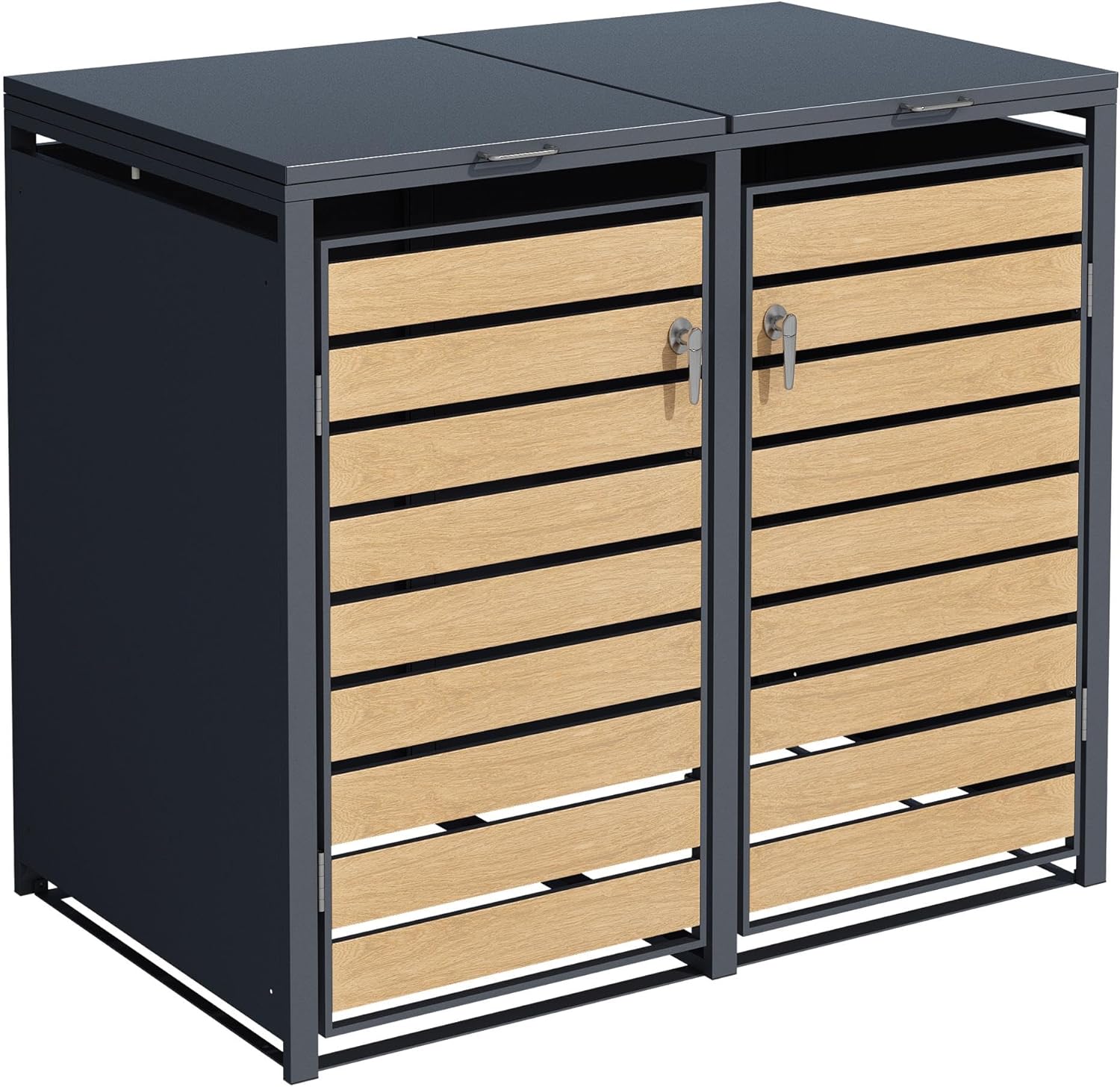 ESTEXO Mülltonnenbox Mülltonnenverkleidung mit Deckel Aufbewahrungsbox Müllbox Anthrazit mit Holzdekor (2 Türen)