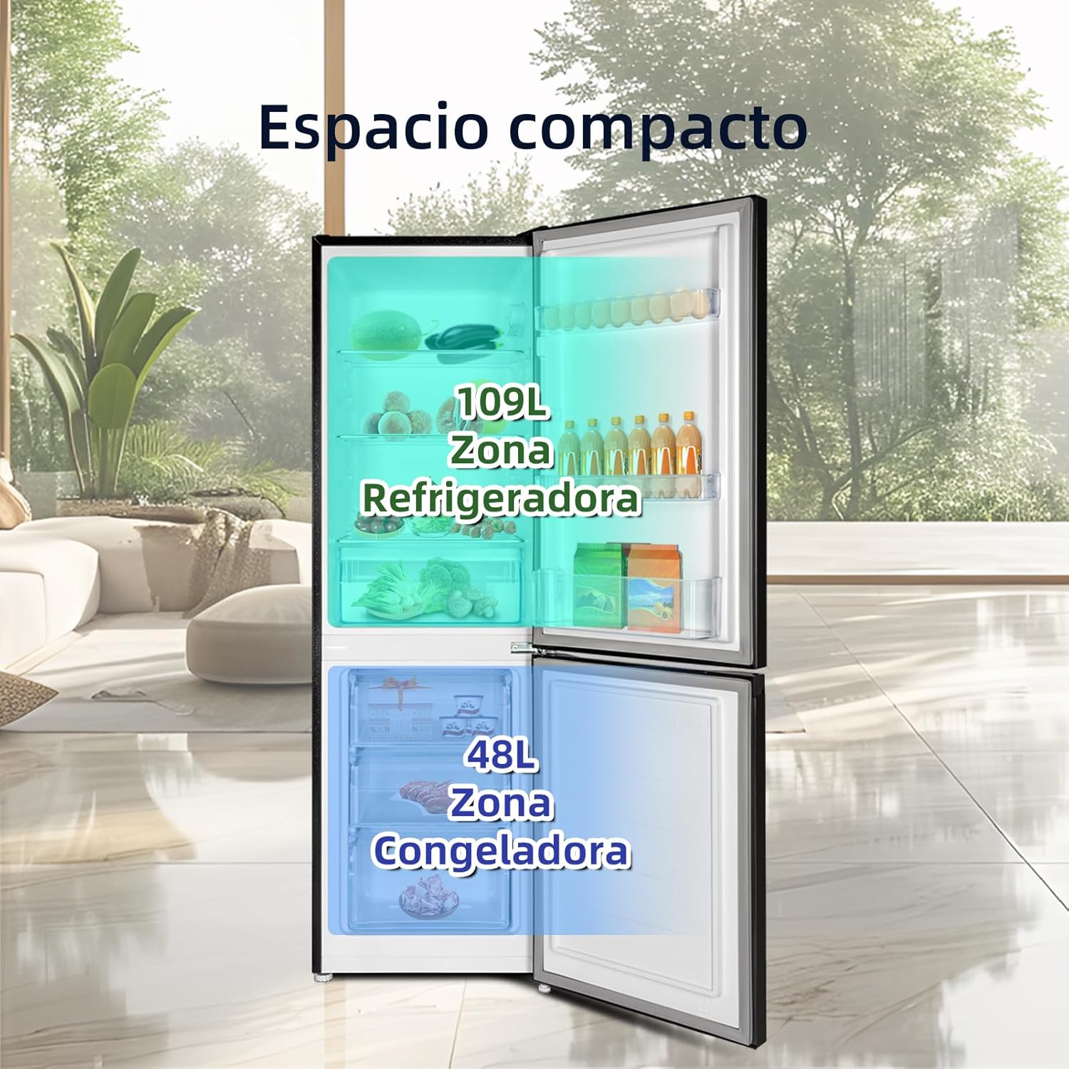 CHiQ FBM157L42 - Frigorífico Combi independiente 157L, 144 cm de alto, 47 cm de ancho, Compresor con 12 años de garantía, Tecnología Low Frost,39 dB, Puerta reversible, Diseño delgado en negro