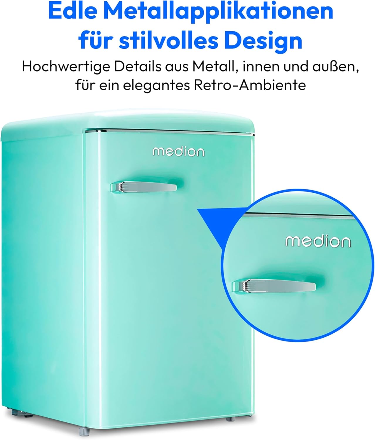MEDION Retro Kühl-Gefrierkombination (95L Kühlschrank, 13L 4 Sterne Gefrierfach, 108 Liter Nutzinhalt, LED Innenbeleuchtung, Stufenlose Temperaturregelung, MD 37790) grün