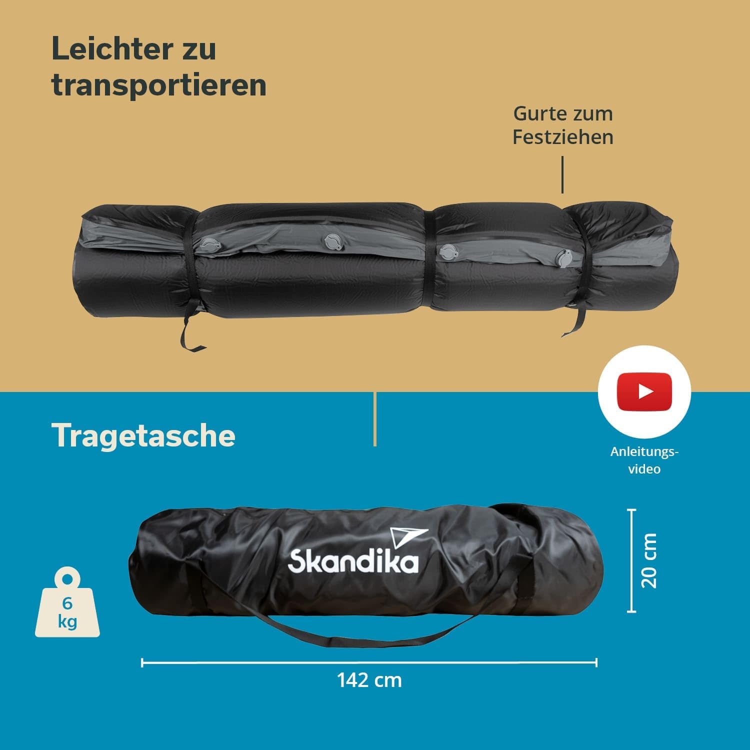 Skandika Premium Easy Isomatte Double 3D | 10 cm dick, selbstaufblasend, leicht, faltbar, selbstfüllender Schaumstoff, Campingunterlage, Gästematratze, Luftmatratze | Camping, Outdoor, Zelt, Auto