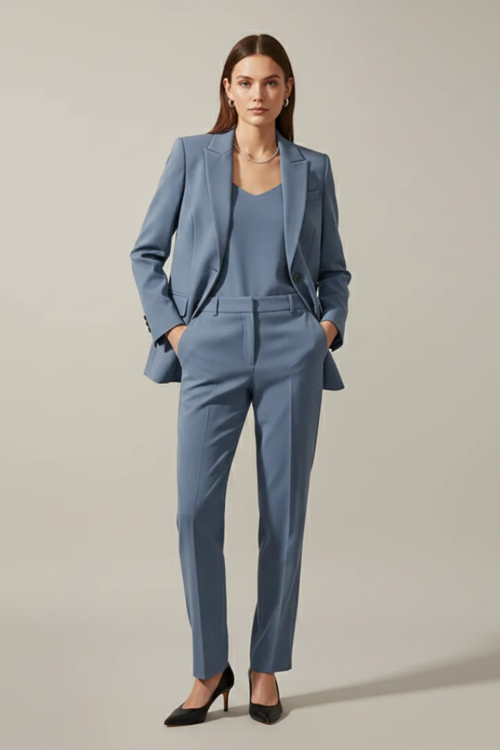Damen Hosenanzug Set | Eleganter Zweiteiler mit Reverskragen Blazer und Gerade Geschnittener Stoffhose f��r Business und Alltag