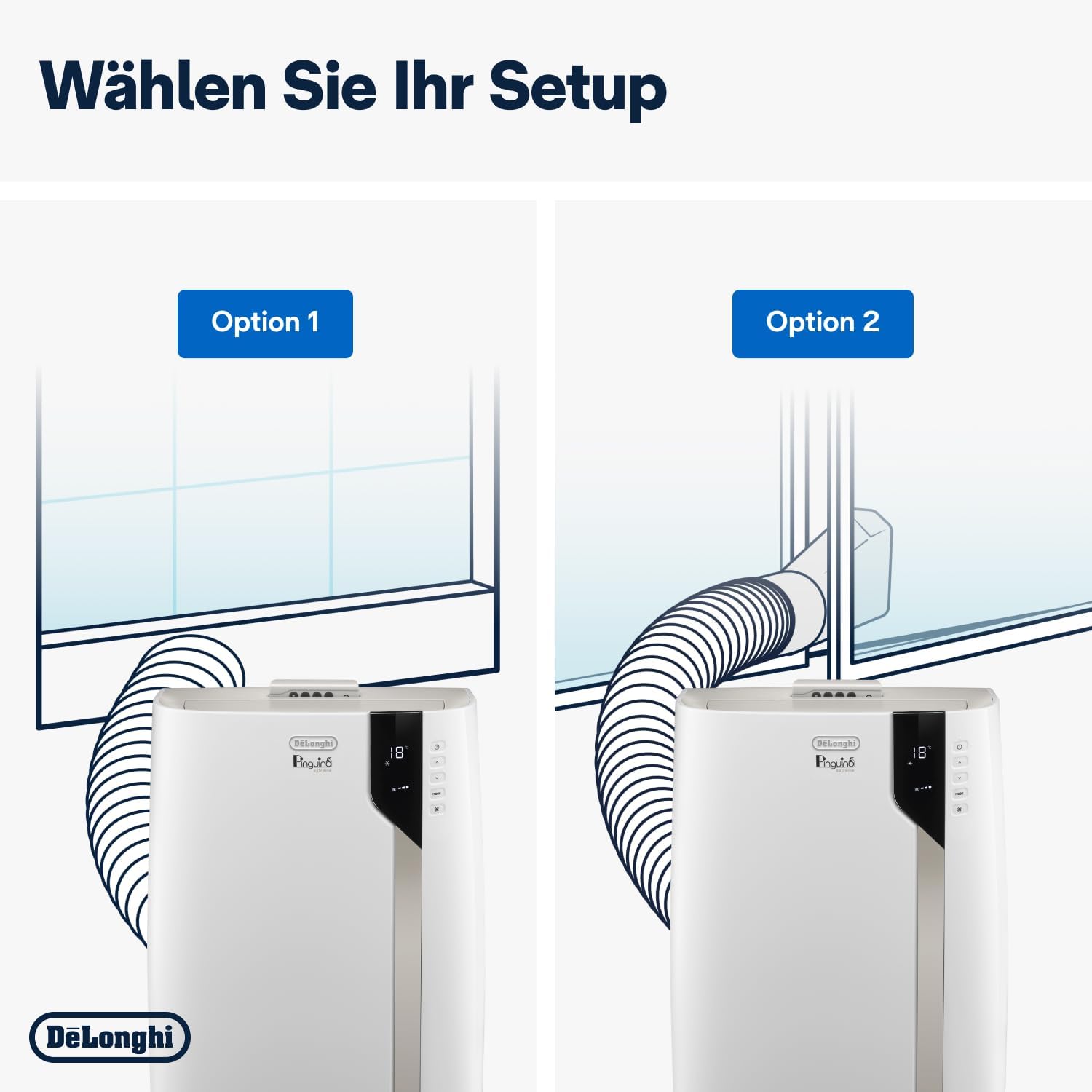 De'Longhi Pinguino PAC EM82, Mobile Klimaanlage für Räume bis zu 80 m³, 9.400 BTU, 2,4 kW, 63 dB, Entfeuchtungsfunktion, Energieklasse A, 24h-Timer, Weiß