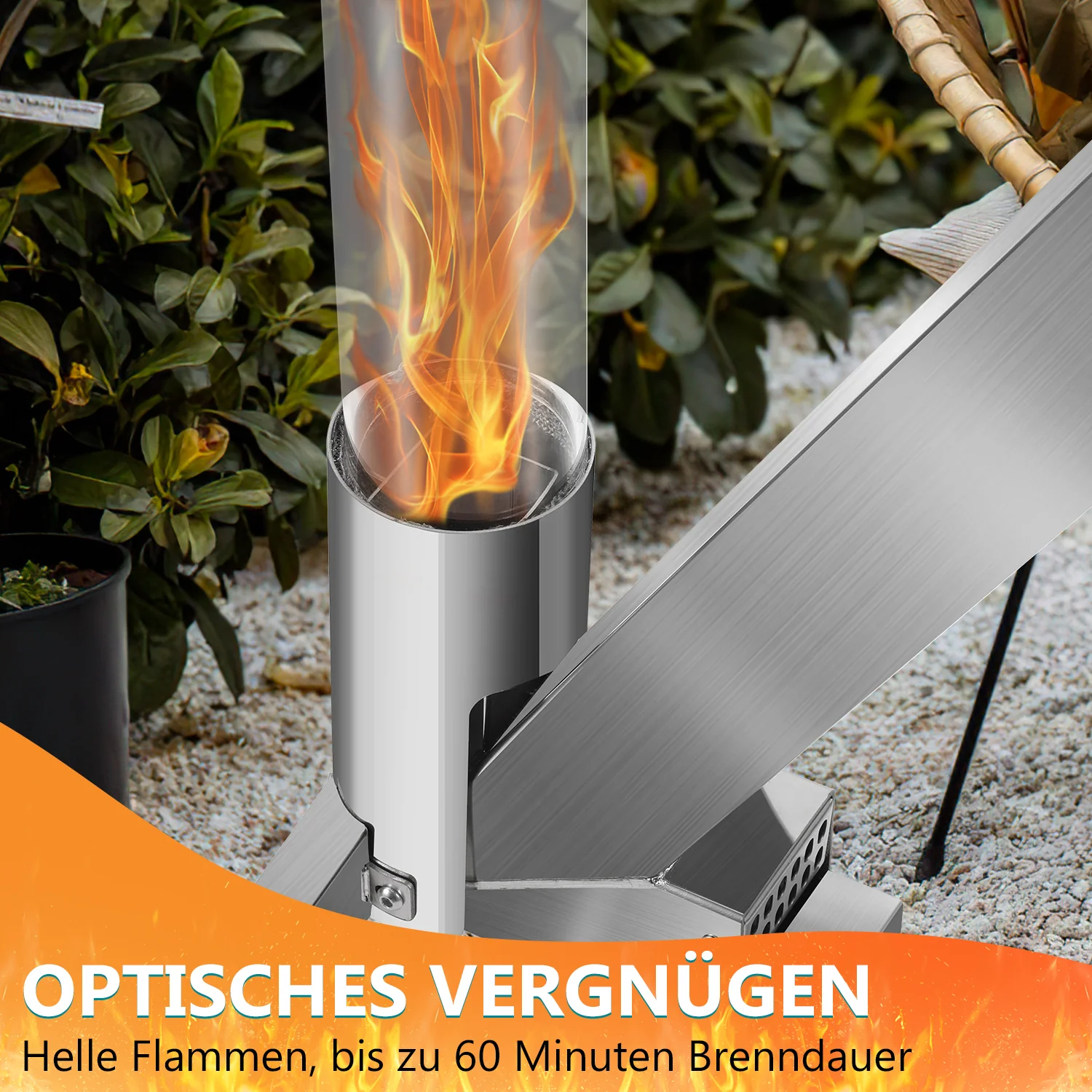 Sonnewelt Pelletfackel Feuerrohr Edelstahl mit Glasrhre